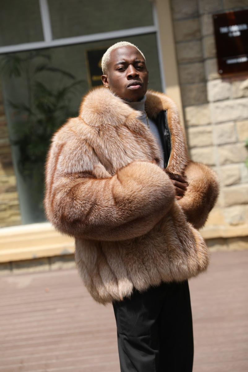 Men's Lapel With Vertical Stripes Special Fox Fur Coat - Janefur