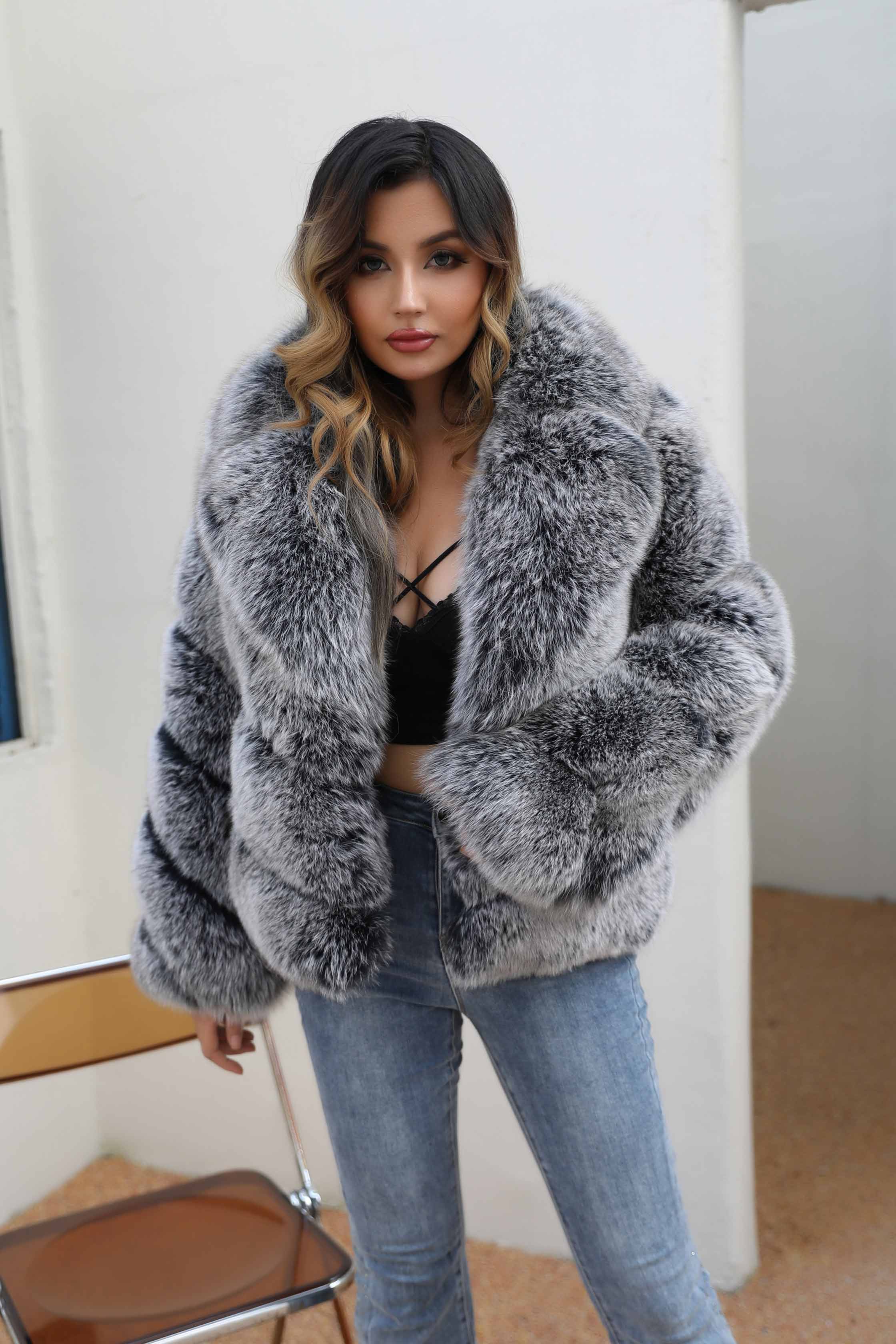 Winter Women's Suit Collar Real Fox Fur Casual Coat - Janefur
