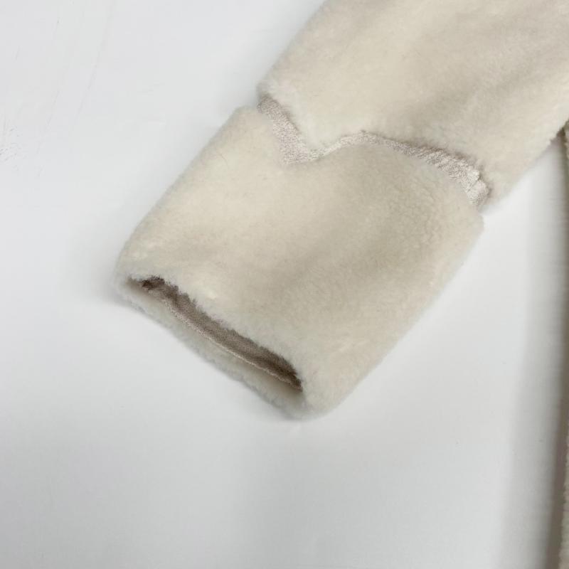 Creamy White Hooded Fox Fur Collar Shearling - Janefur