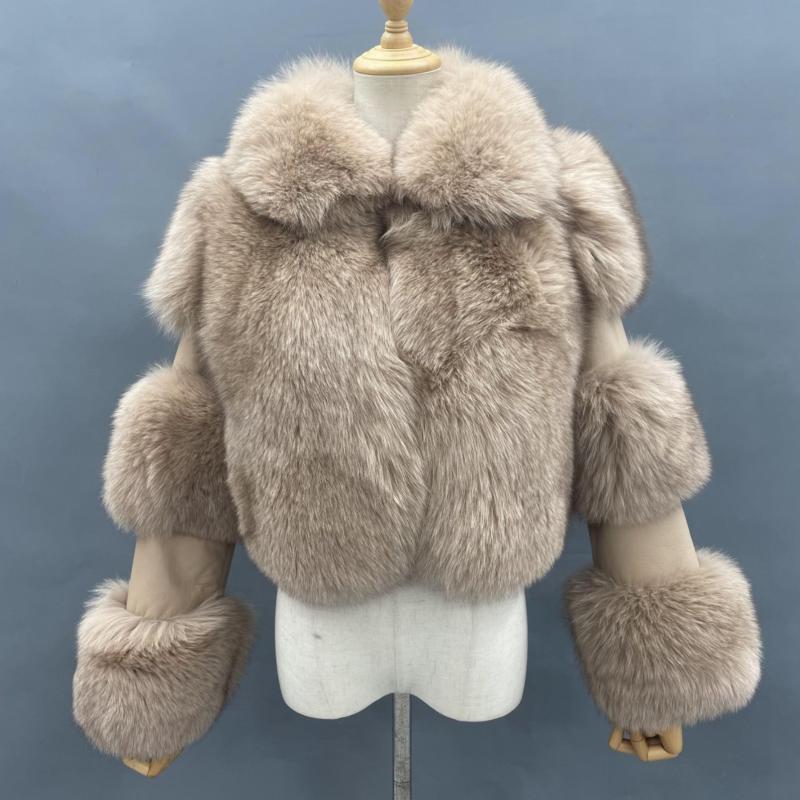 Women's Lapel Luxury Fox Jacket Full Fur Solid Color Short Style - Janefur