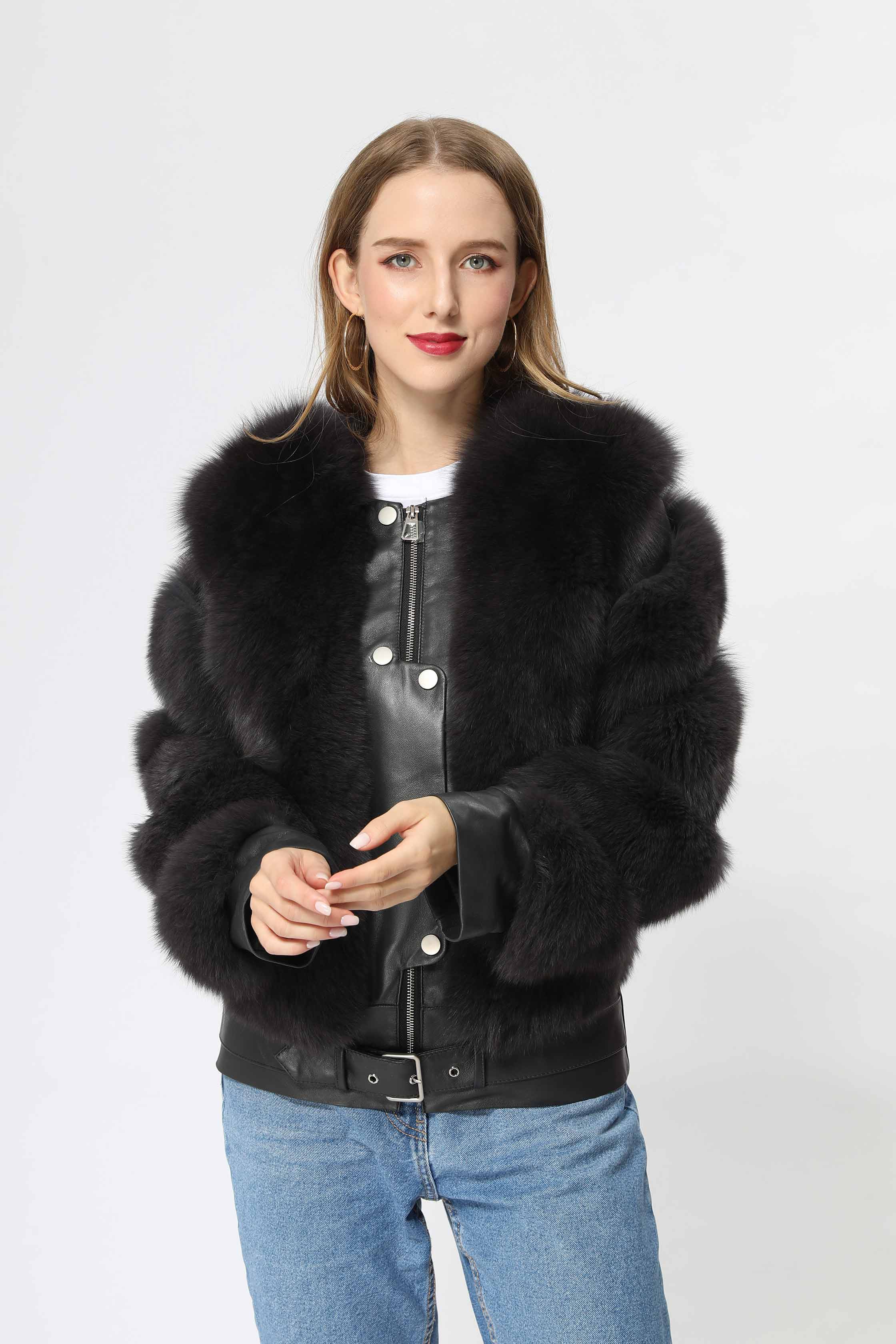 Winter Fox Fur Coat High-Quality Button Decorated Women's Coat - Janefur