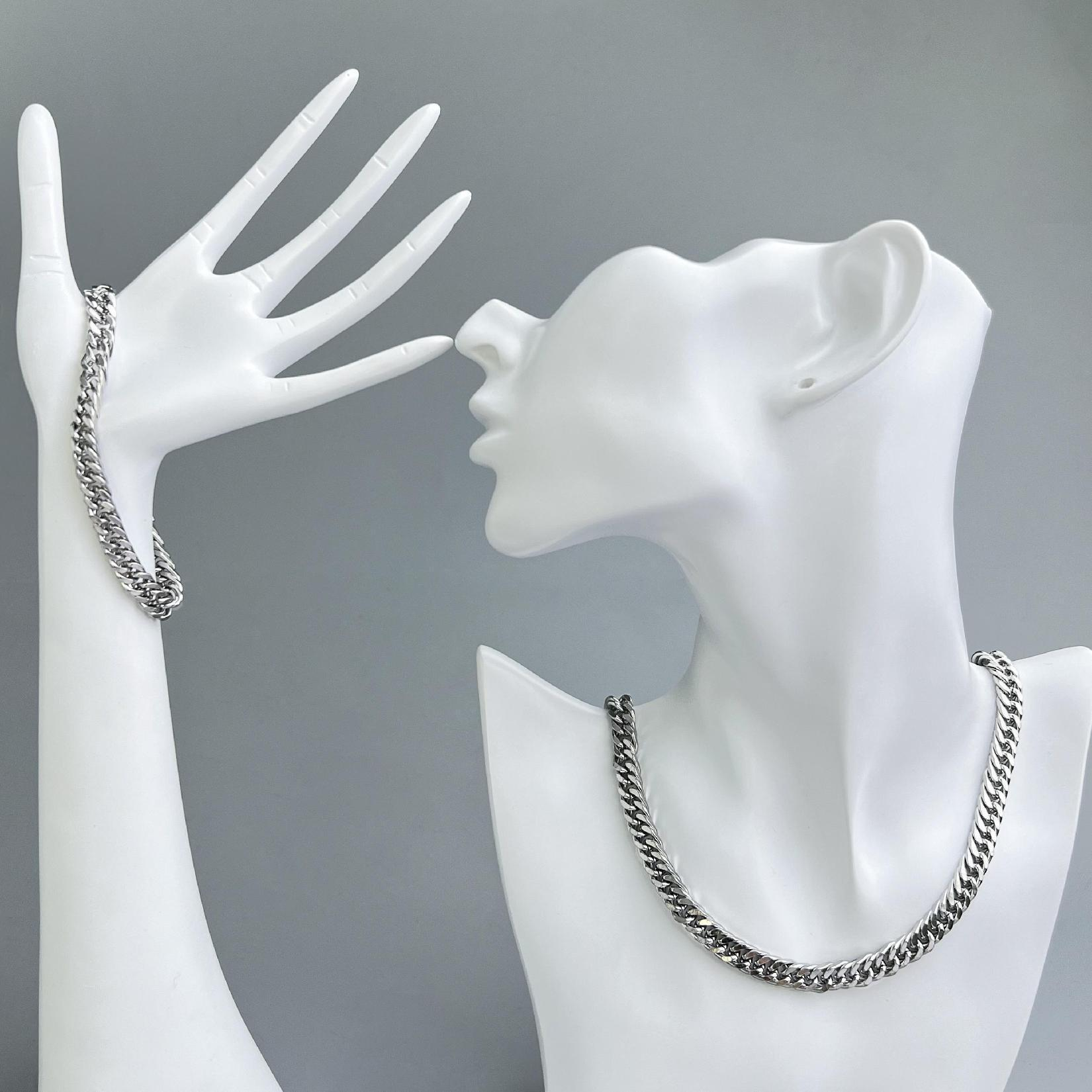 Alloy Titanium Steel Embossed Bracelet Cuban Necklace Trendy Dragon Bone Style Fine Chain Jewelry - Janefur