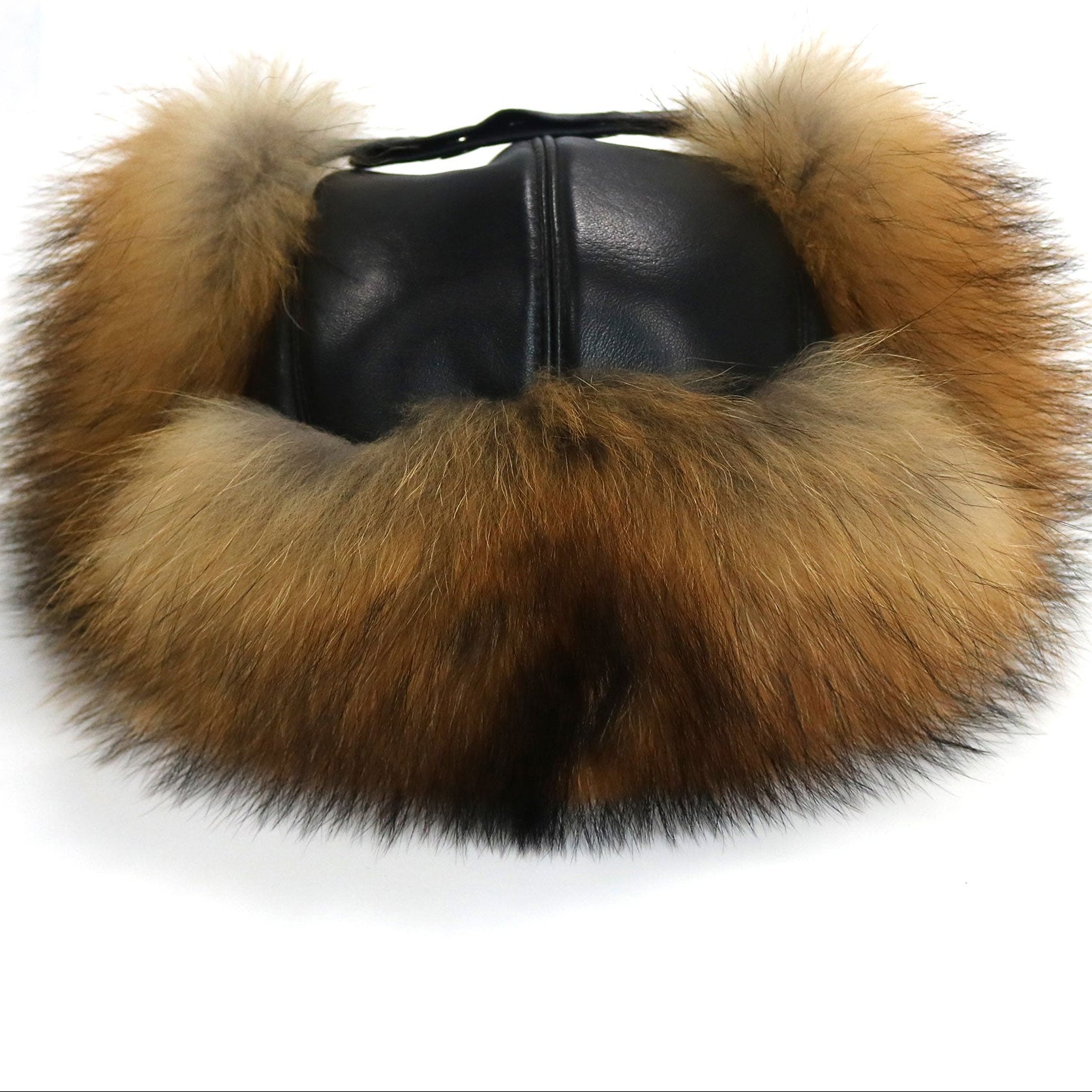 Janefur Warm Fox Fur Hats with Buckle Design Camel