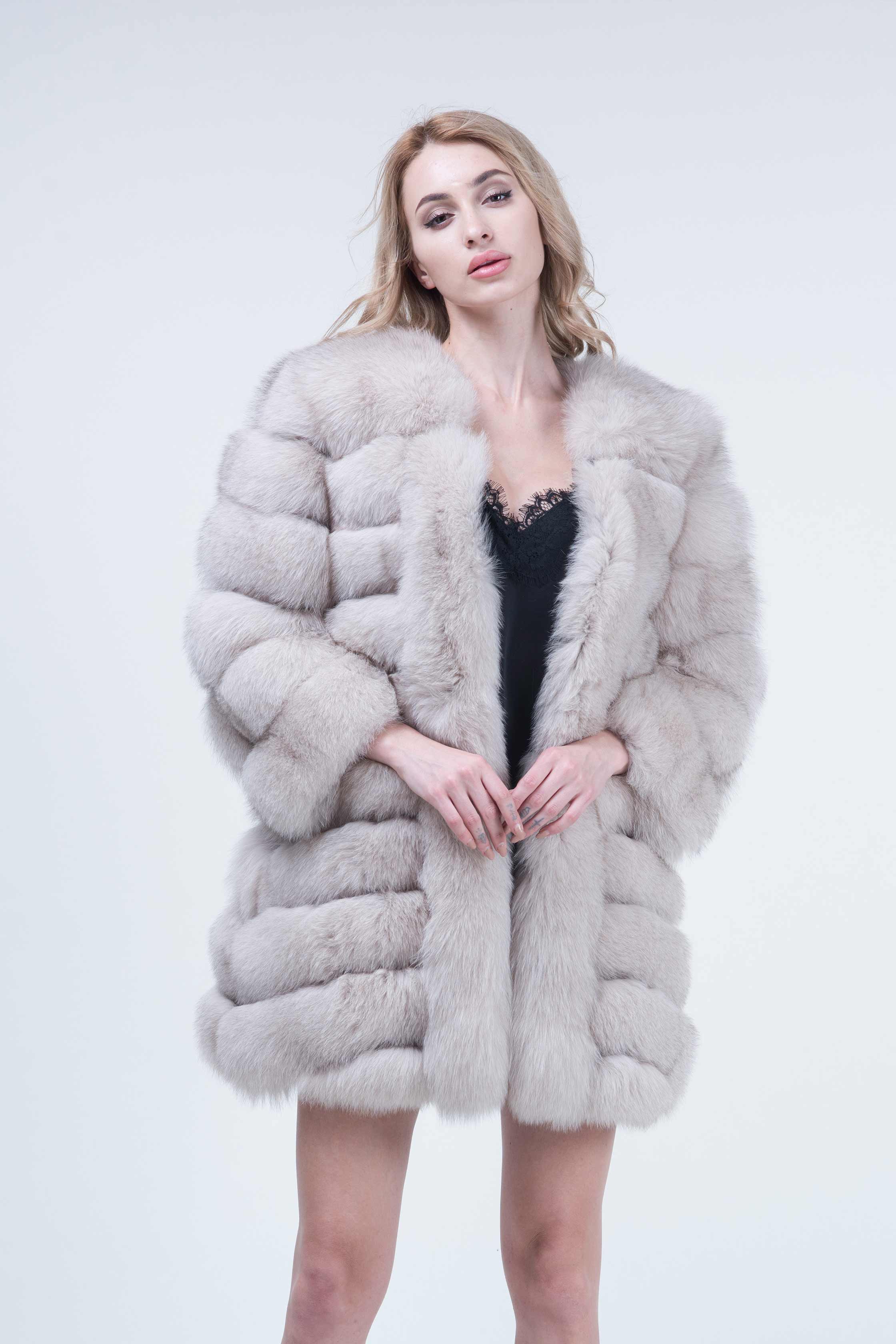 Fashion Autumn And Winter Designer Long Women's Blue Fox Fur Jacket - Janefur