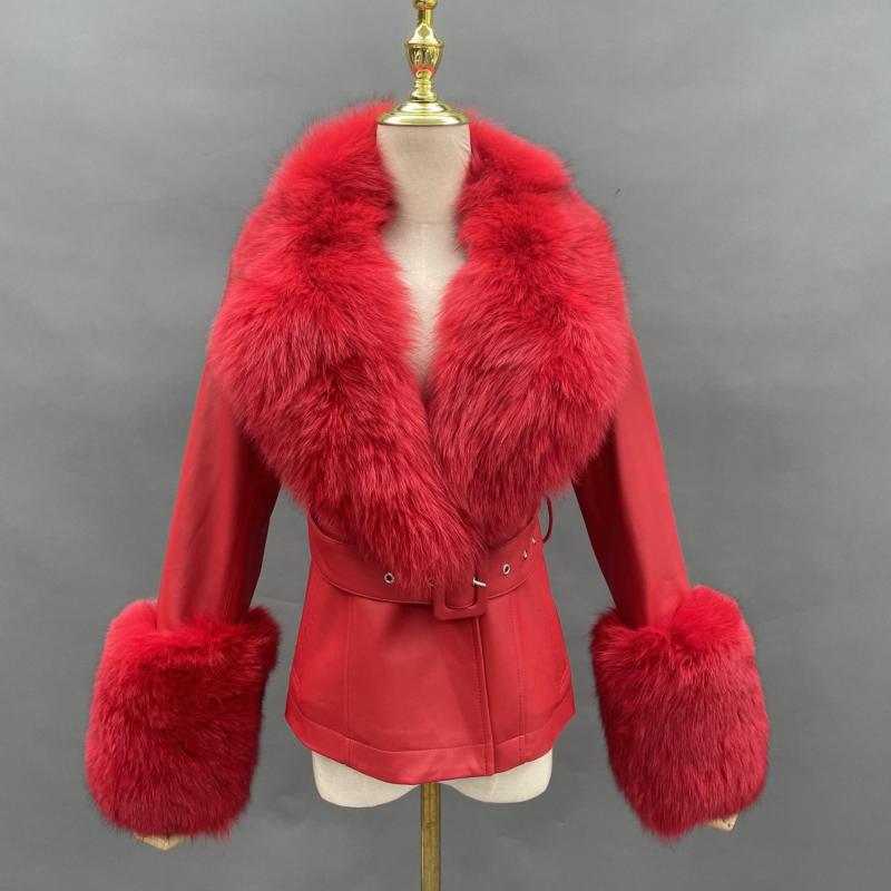 Fox Fur Collar Real Leather Women's New Fashion Jacket - Janefur