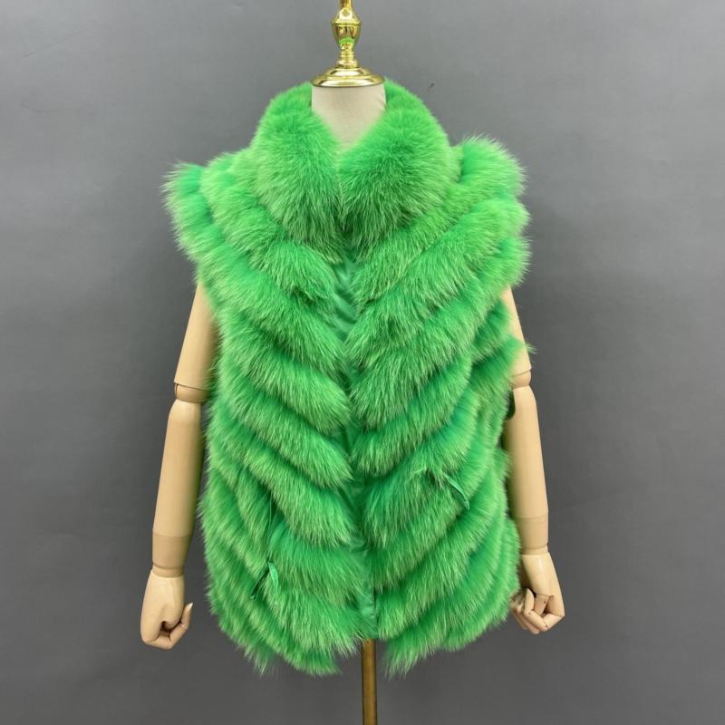 Double-Sided Fox Fur Diagonal Stripe Vest - Janefur