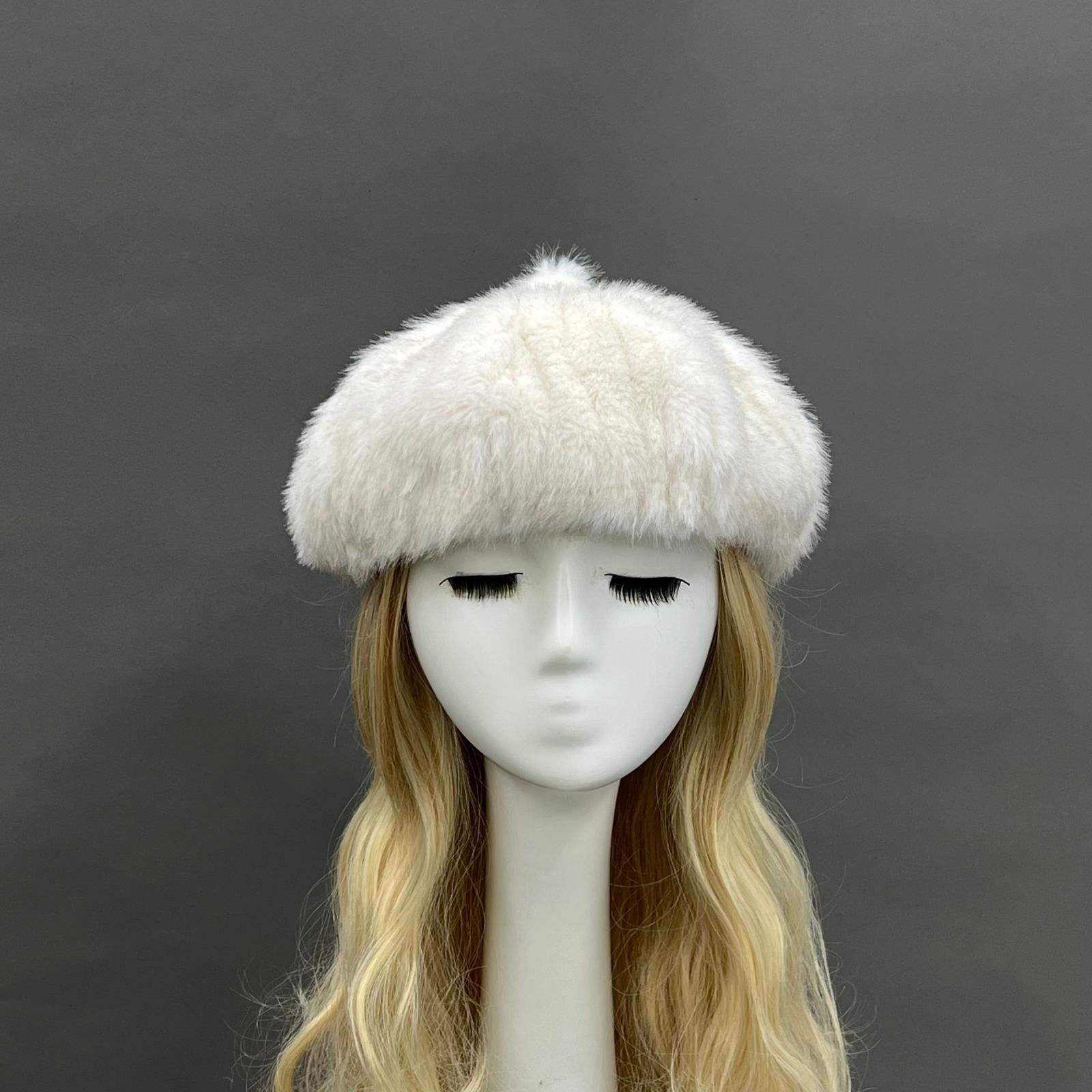 Women's Fashion Eco-Friendly Fur Striped Pumpkin Beret - Janefur