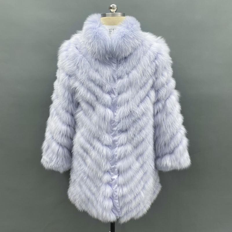 Reversible Long Jacket With Fox Fur And Diagonal Stripes - Janefur