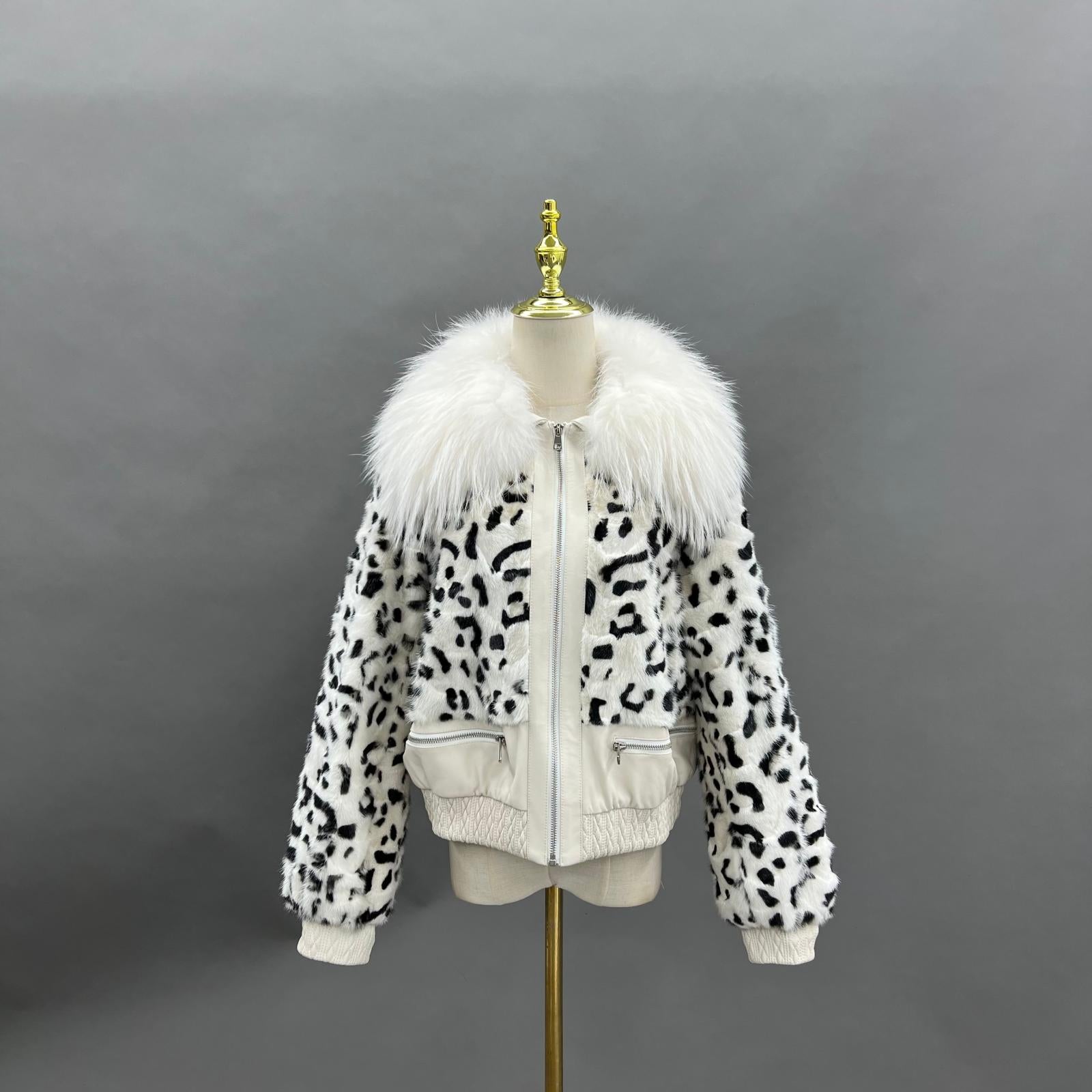 Raccoon Fur Collar Mink-Blended Fur Short Casual Versatile Coat Women's Fur Jacket - Janefur