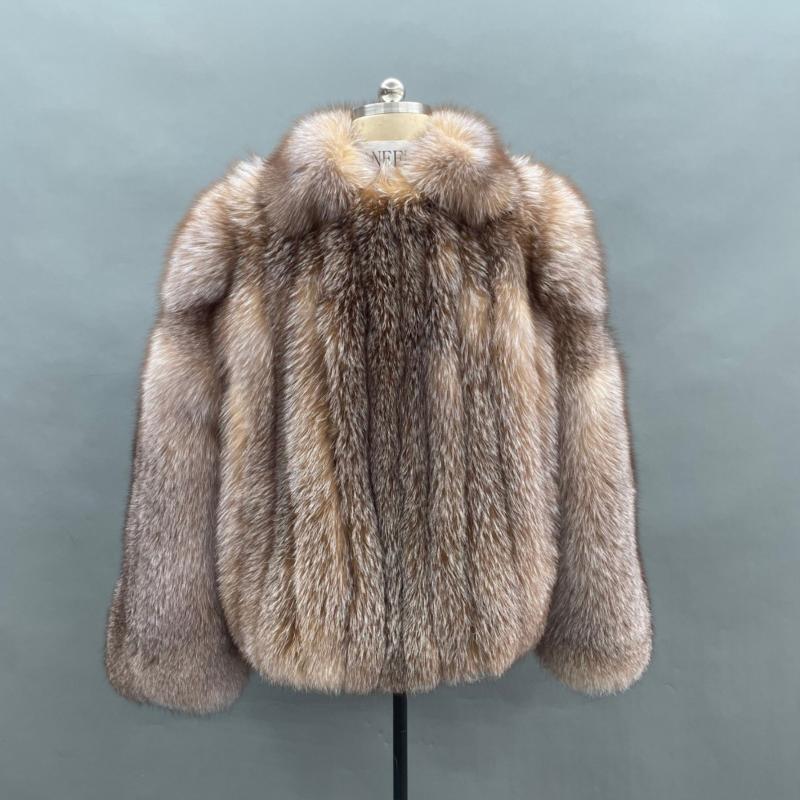 Men's Lapel With Vertical Stripes Special Fox Fur Coat - Janefur
