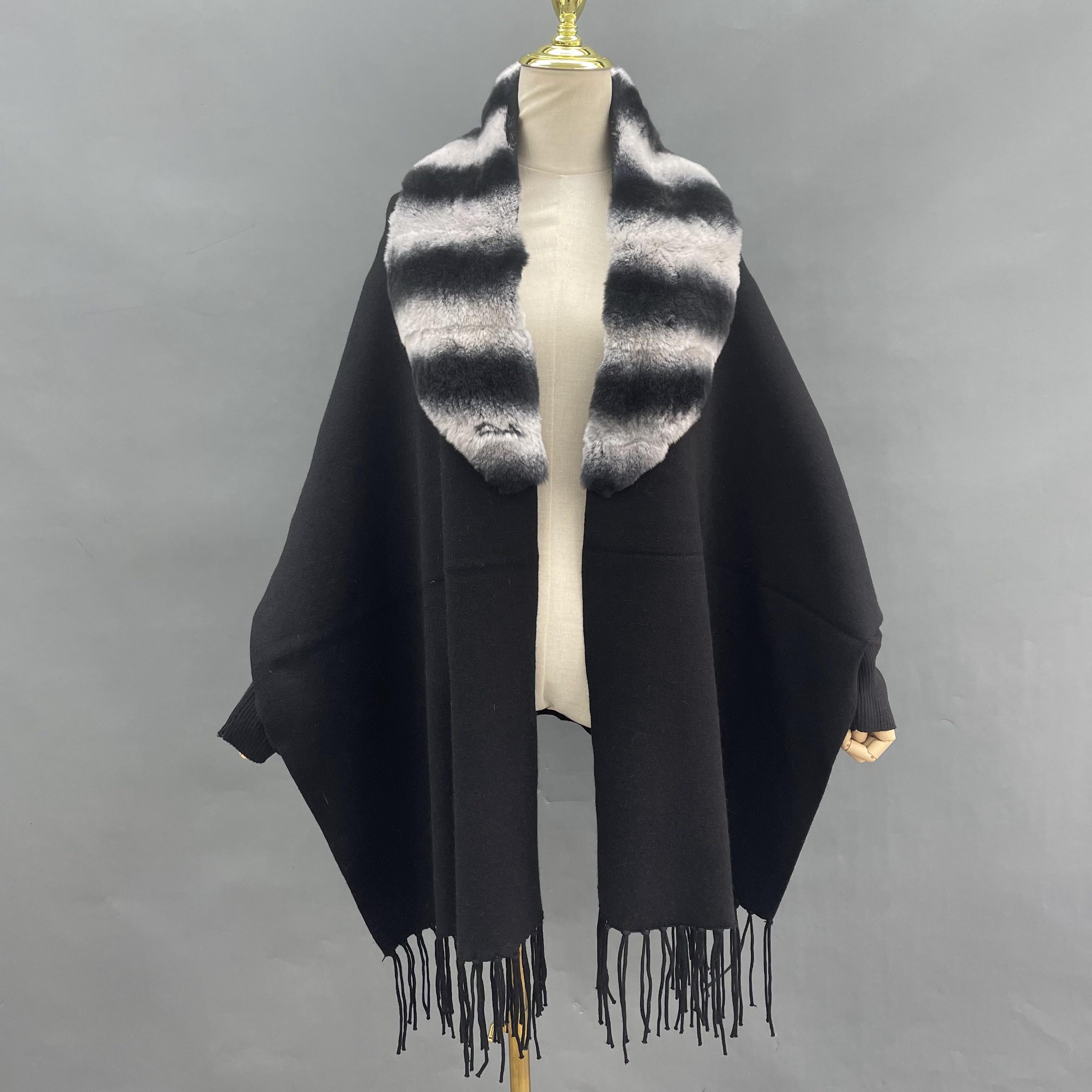 Women's Winter Solid Color Threaded Cuffs Fur Shawl Cape Simple Fashion - Janefur