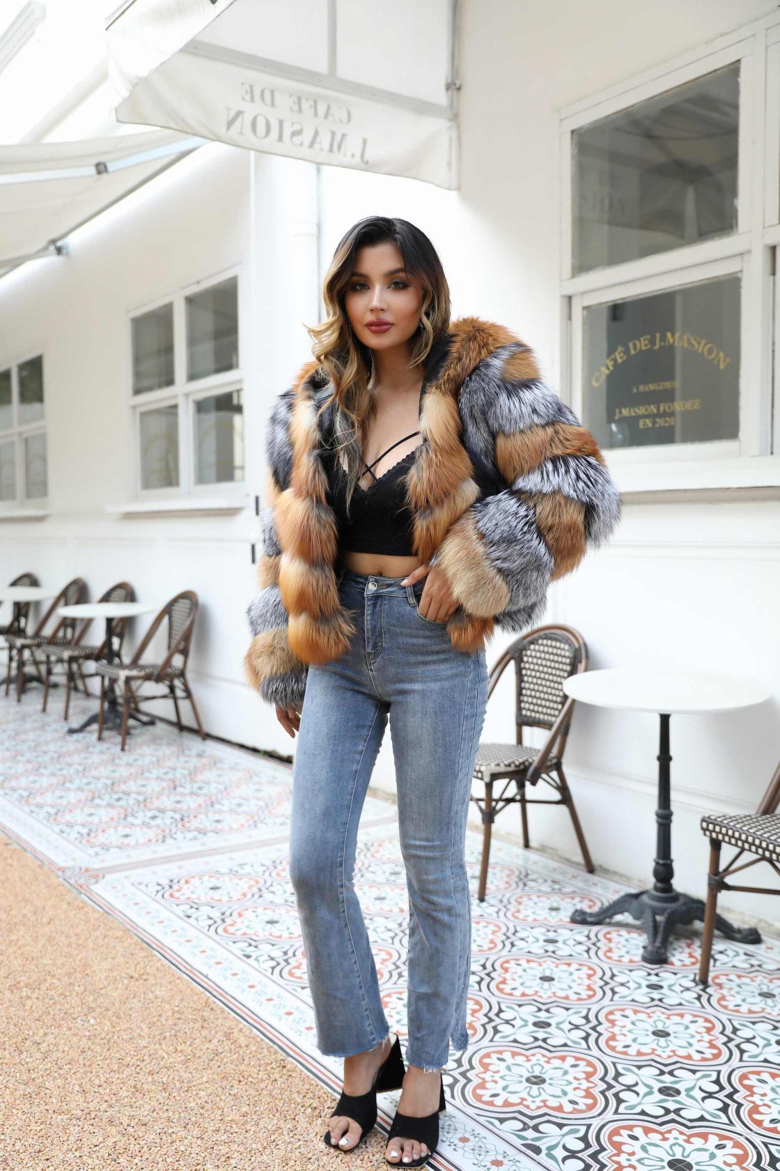 Winter Real Fox Fur Women's Fur Coat With Hat - Janefur