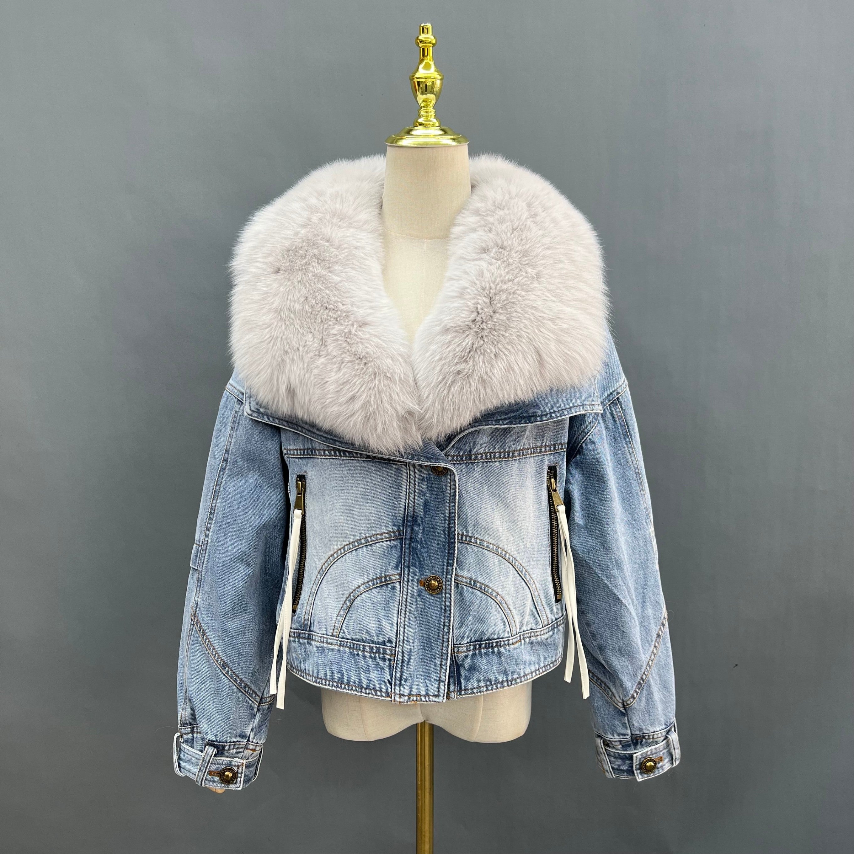 Large lapel denim down liner women's jacket - Janefur