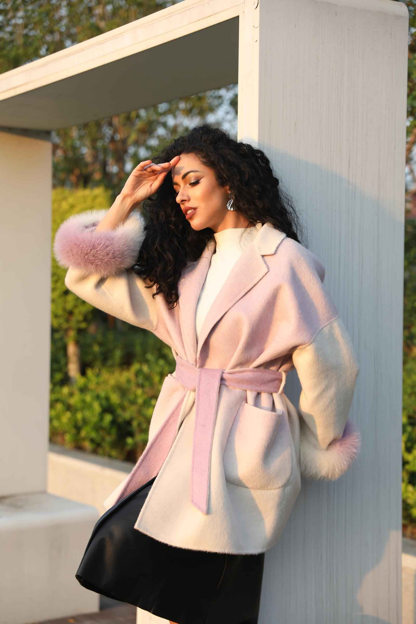 Double-faced Cashmere Coat for Women Sweet Cool Gradient Color Suit Collar Double-faced Wool Jacket - Janefur
