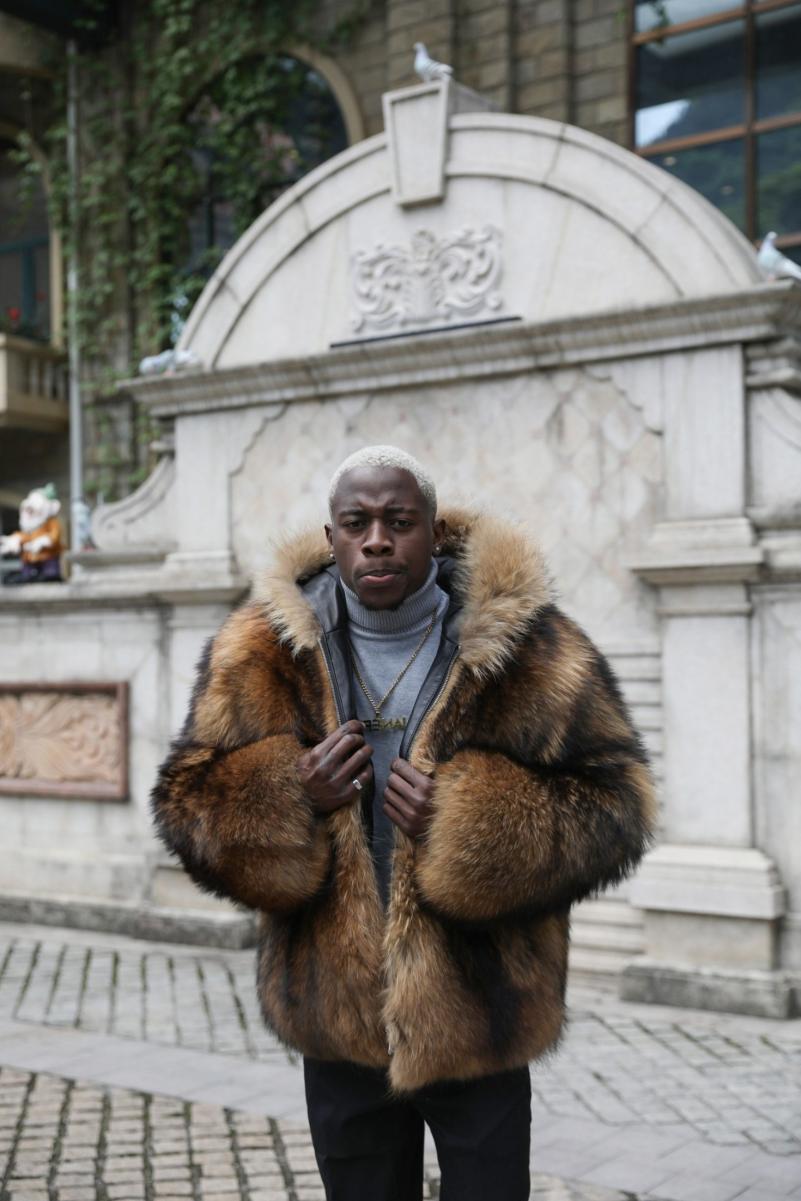 Men's Whole Fur Hooded Coat Made Of Raccoon - Janefur
