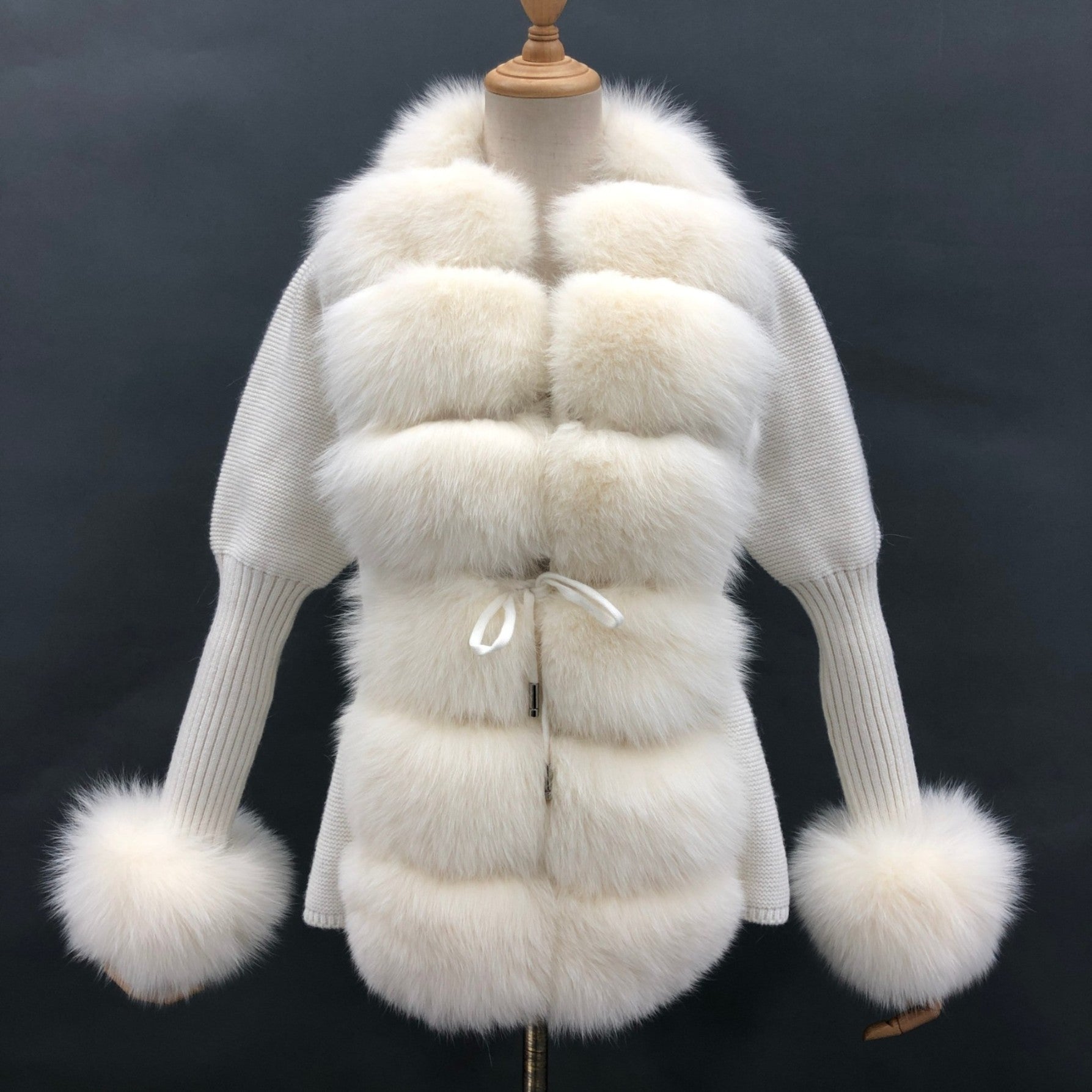 Women's Fashion Cuff Lapel with Fox Fur Knit Cardigan - Janefur