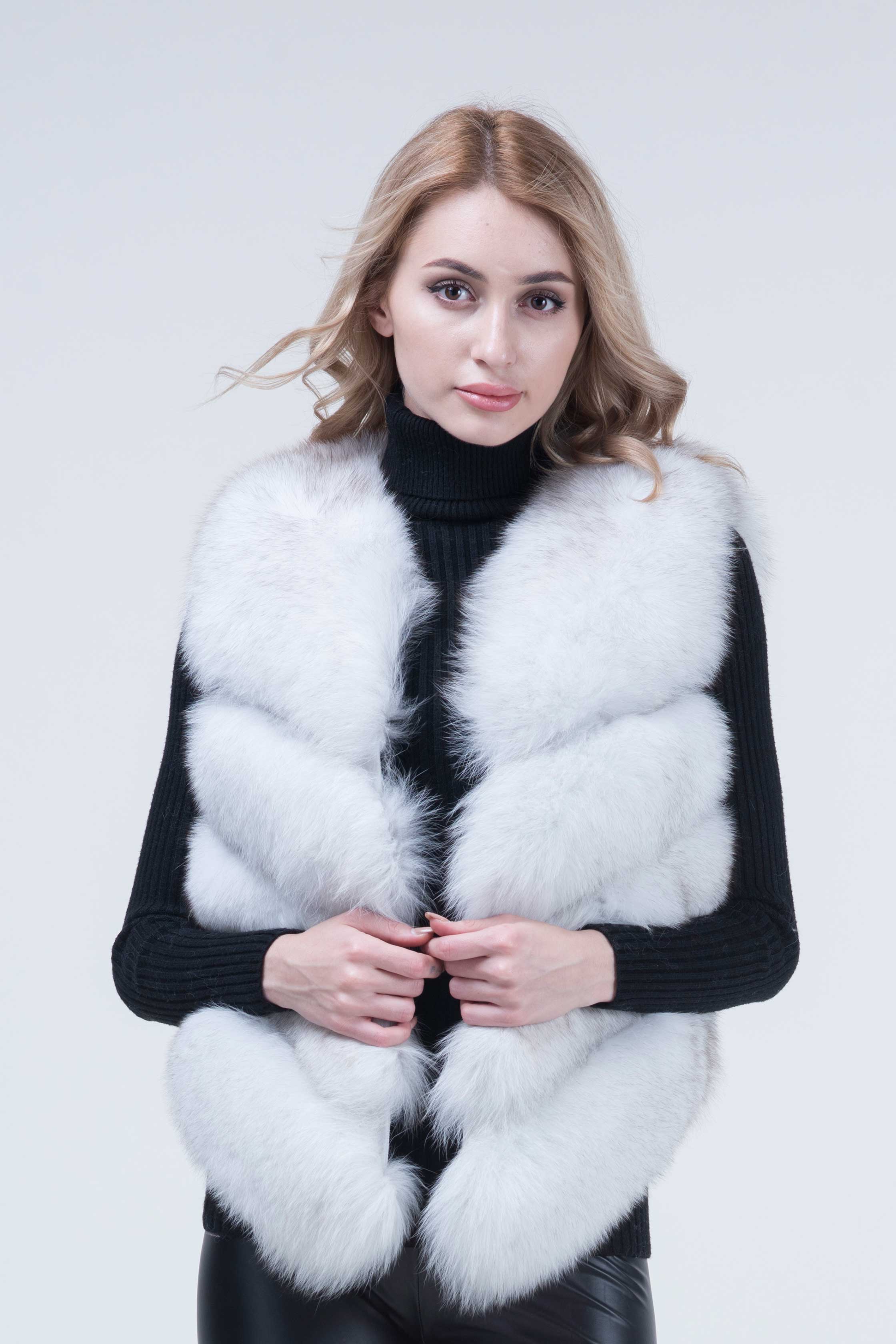Wholesale Women's Classic Winter Warm Short Fox Fur Vest Casual Solid Color - Janefur