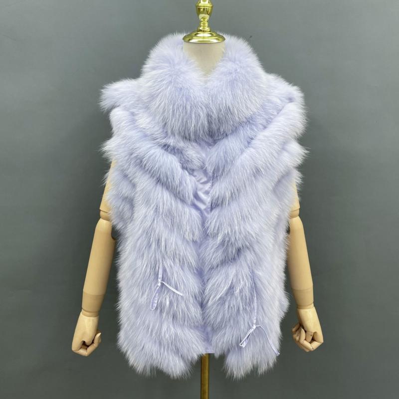 Double-Sided Fox Fur Diagonal Stripe Vest - Janefur