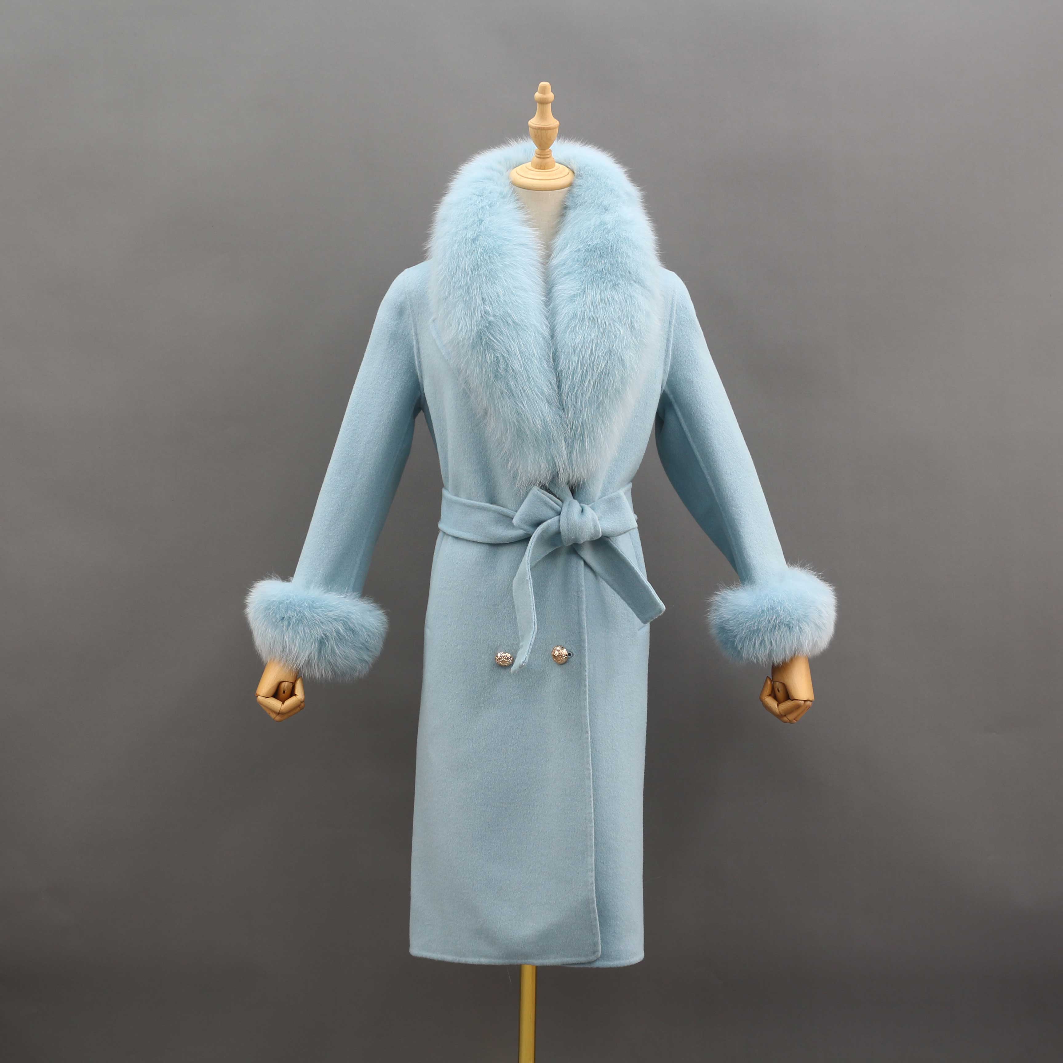 Women's Large Fox Fur Lapel Warm Cashmere Jacket - Janefur
