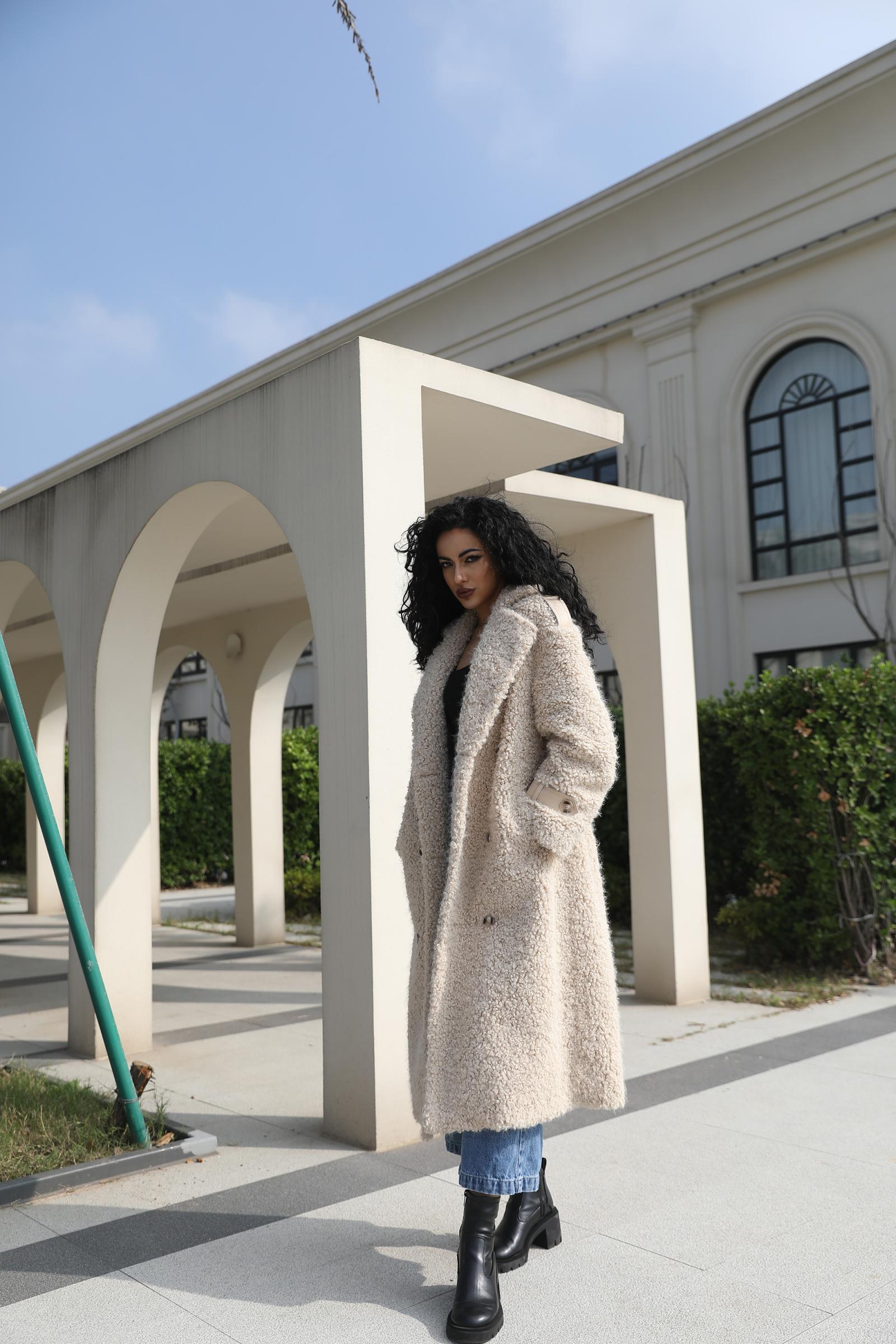 Camel Wool Jacket for Women Classic Casual Suit Collar Long Coat - Janefur
