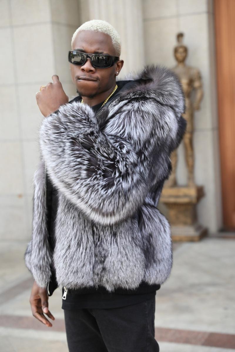 Coat With Ribbed Hem and Cuffs Hooded Made Of Fox Fur - Janefur