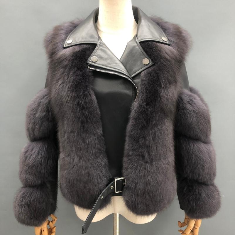 Warm Winter Leather Fluffy Real Fox Fur Jacket Women's Short Coat - Janefur