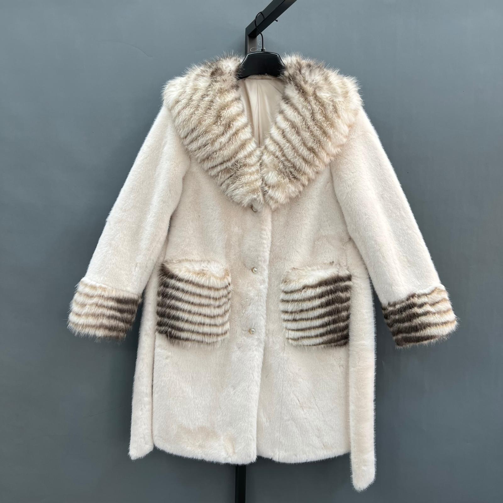 Women's Winter Large Lapel Striped Faux Mink Coat Eco-Fur Pink Coat - Janefur