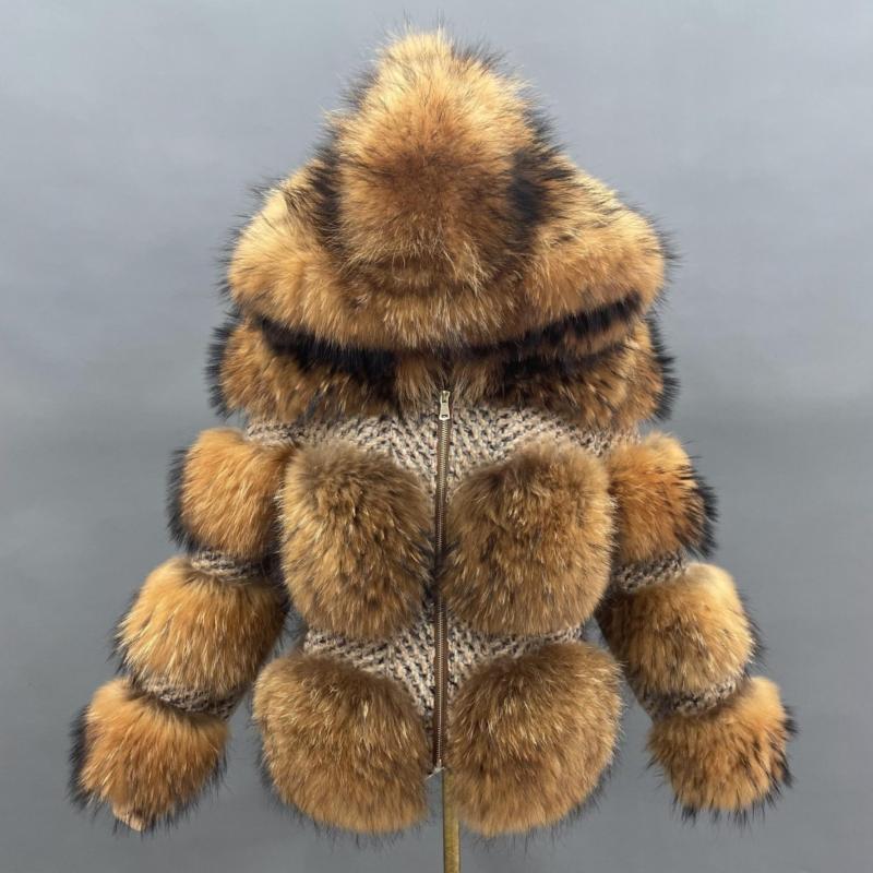 Fashion Warm Short Jacket Real Fur Coat Women Winter Real Raccoon Fur Coat - Janefur