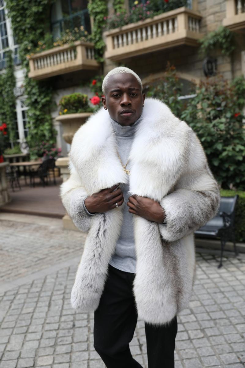 Coat With A Shawl Collar Made Of Whole Golden Island Fox Fur - Janefur