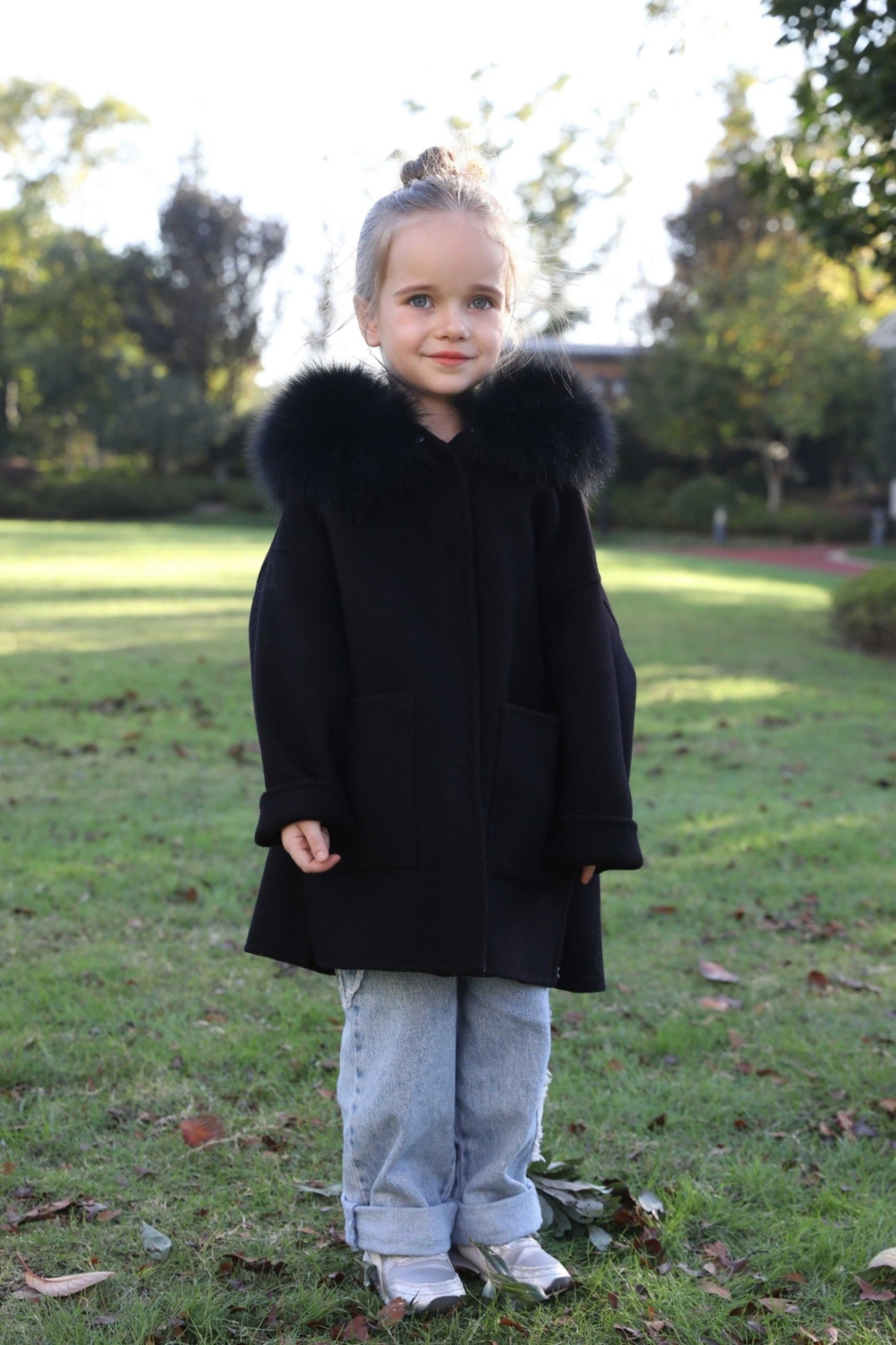 New Children's Winter Hooded Double Face Cashmere Jacket - Janefur
