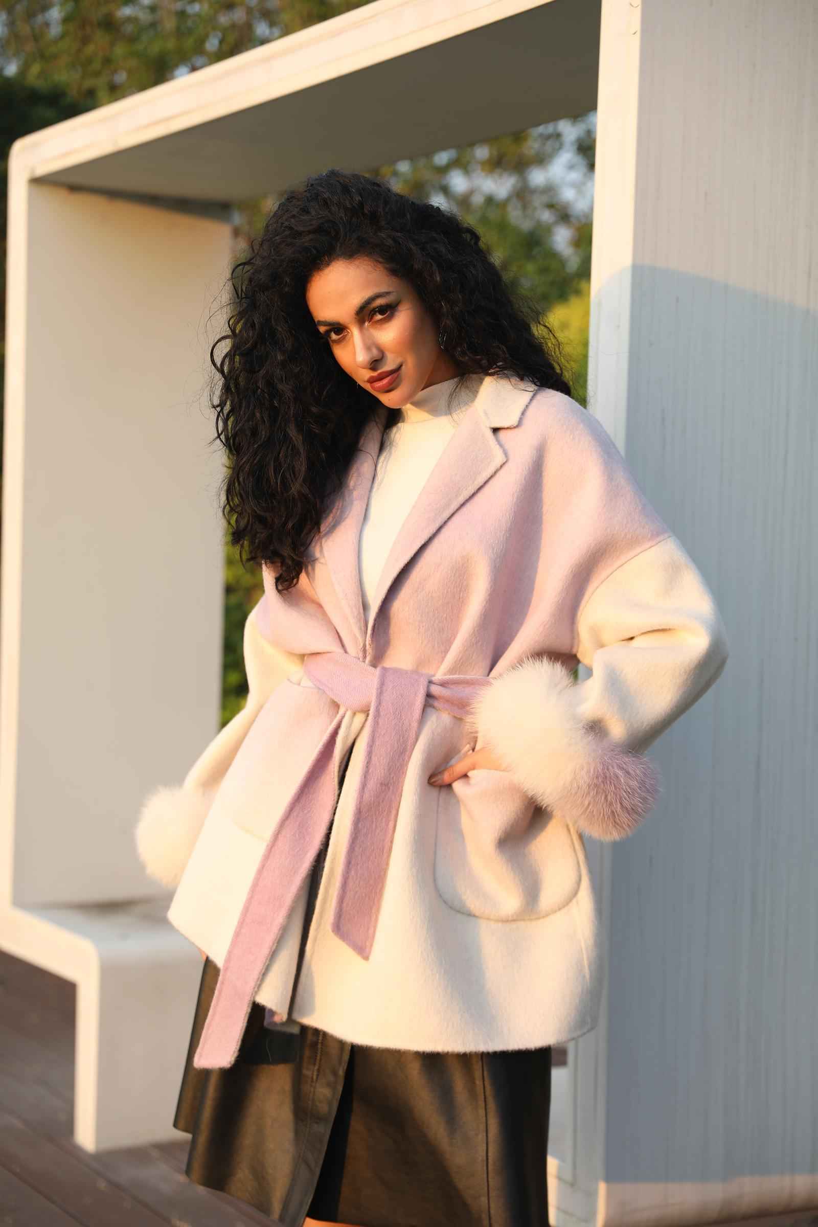 Double-faced Cashmere Coat for Women Sweet Cool Gradient Color Suit Collar Double-faced Wool Jacket - Janefur