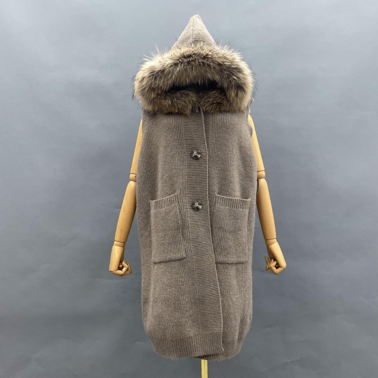 Women's Knitted Sweater Hooded Vest Sleeveless Button Down Cardigan Outwear Top with Pockets - Janefur