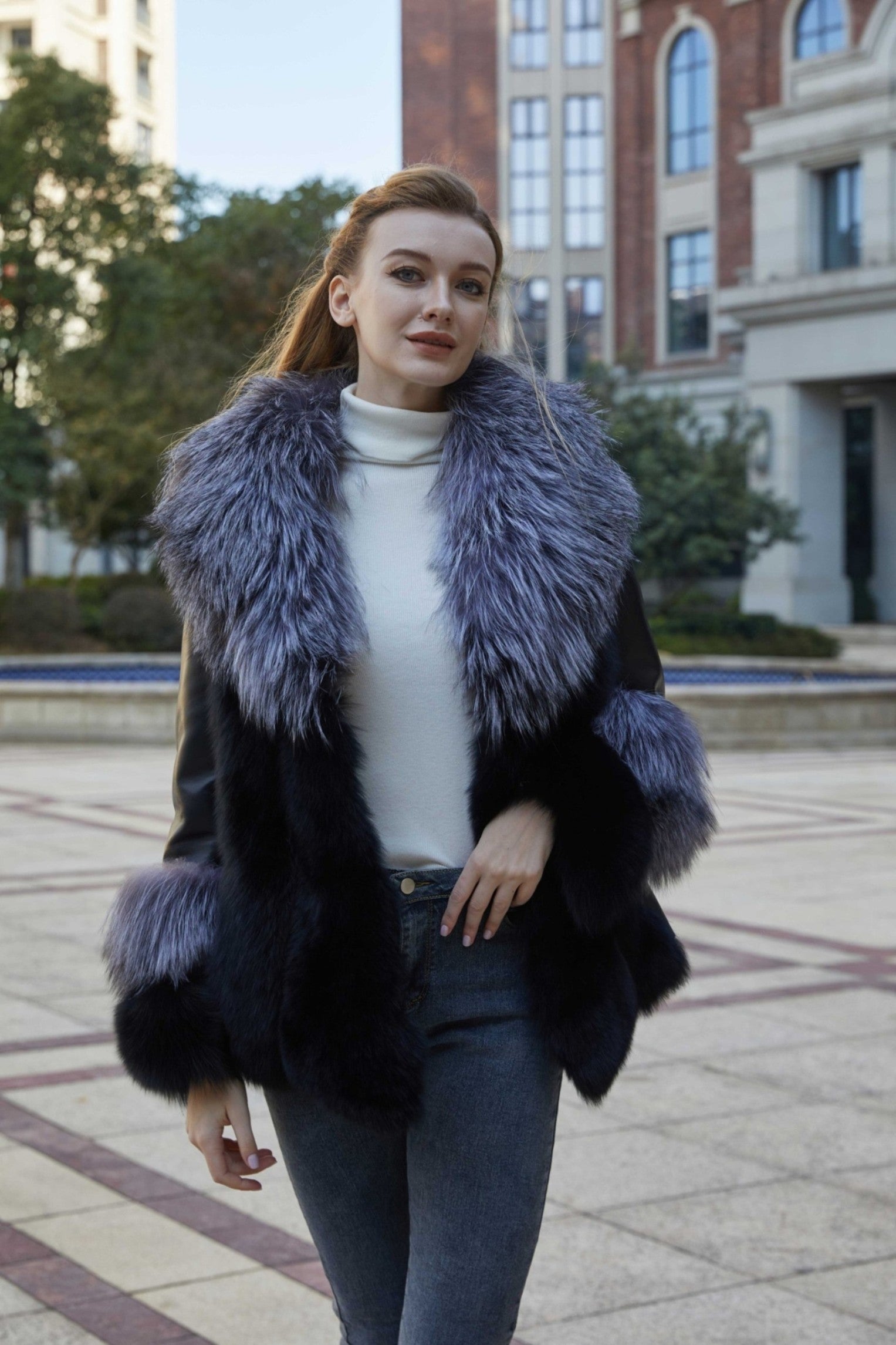 New Silver Fox Collar Patchwork Down Jacket - Janefur
