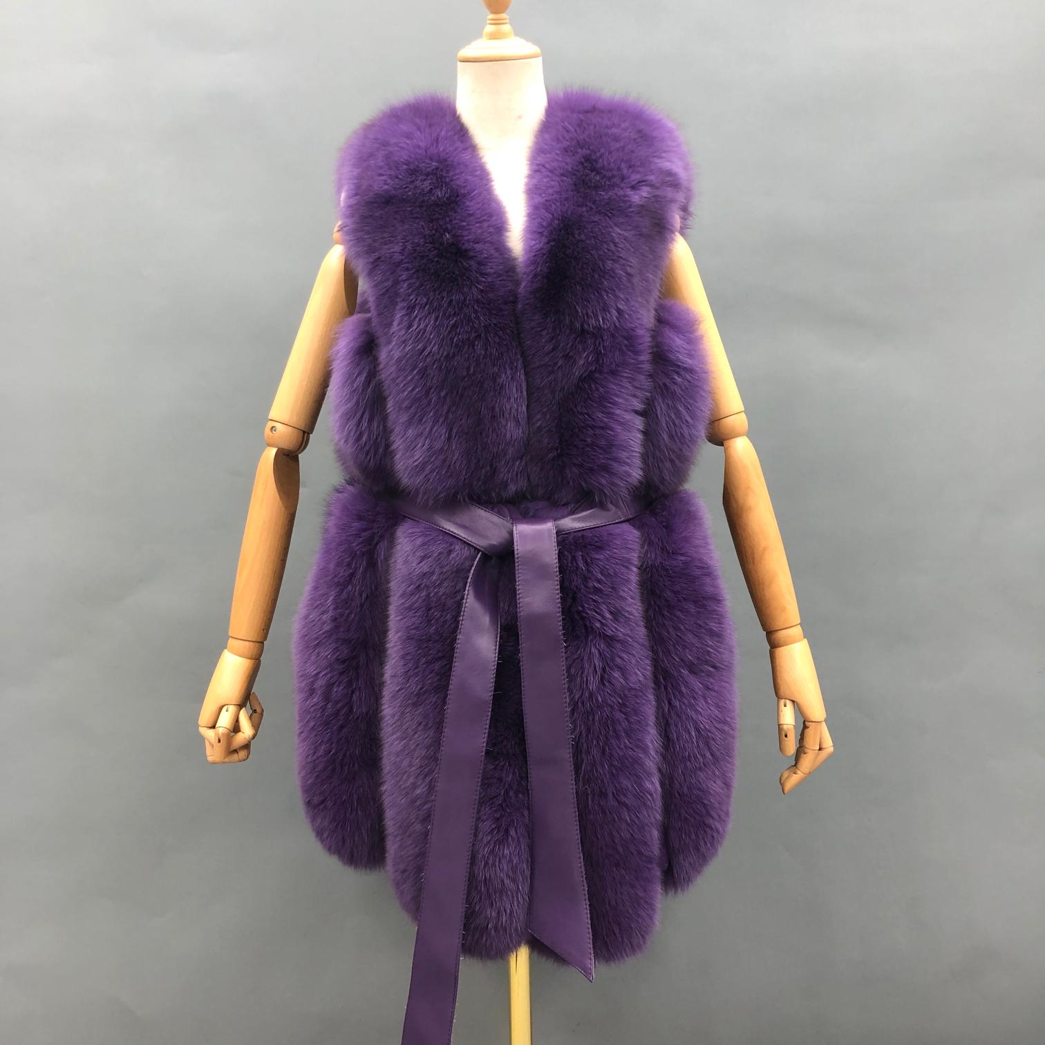 Fall And Winter Women Fox Fur Vest Belt Style Trend Vest - Janefur