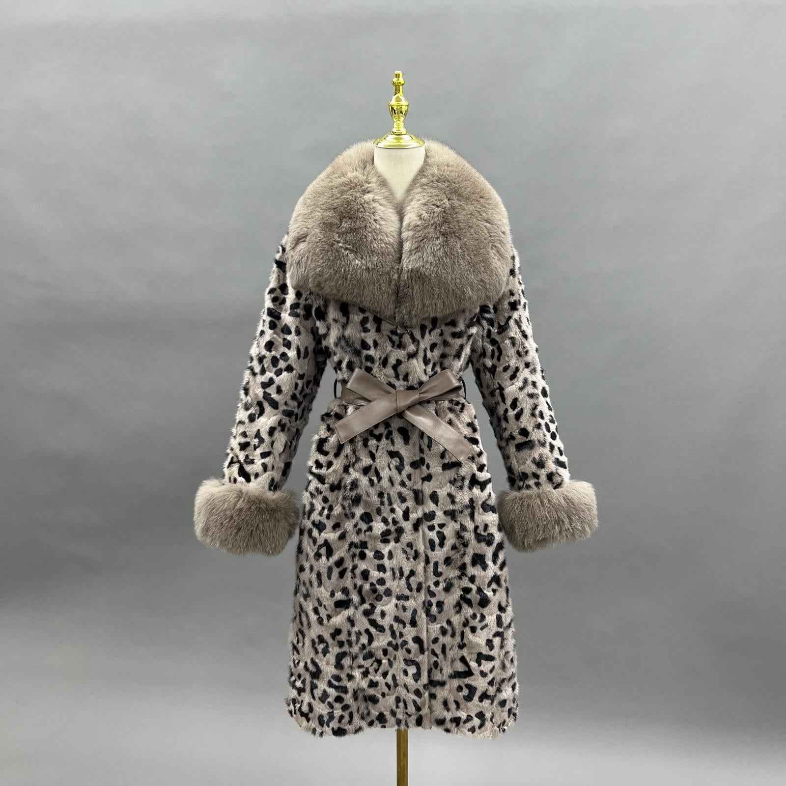 Fox Fur Collar Women's Mink-trimmed Belted Fashionable Coat Fur Jacket - Janefur