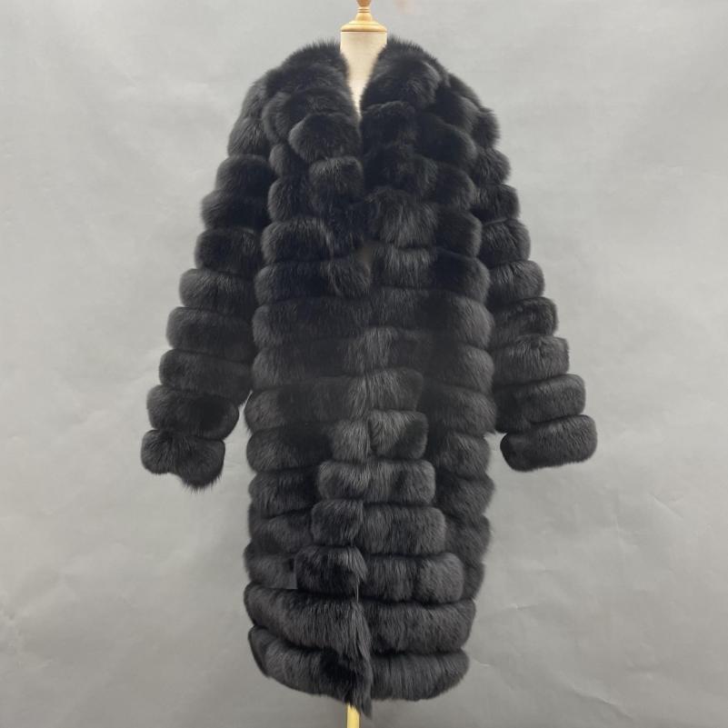 Fashion Casual Women's Wholesale Fox Fur Black Luxury Coat - Janefur
