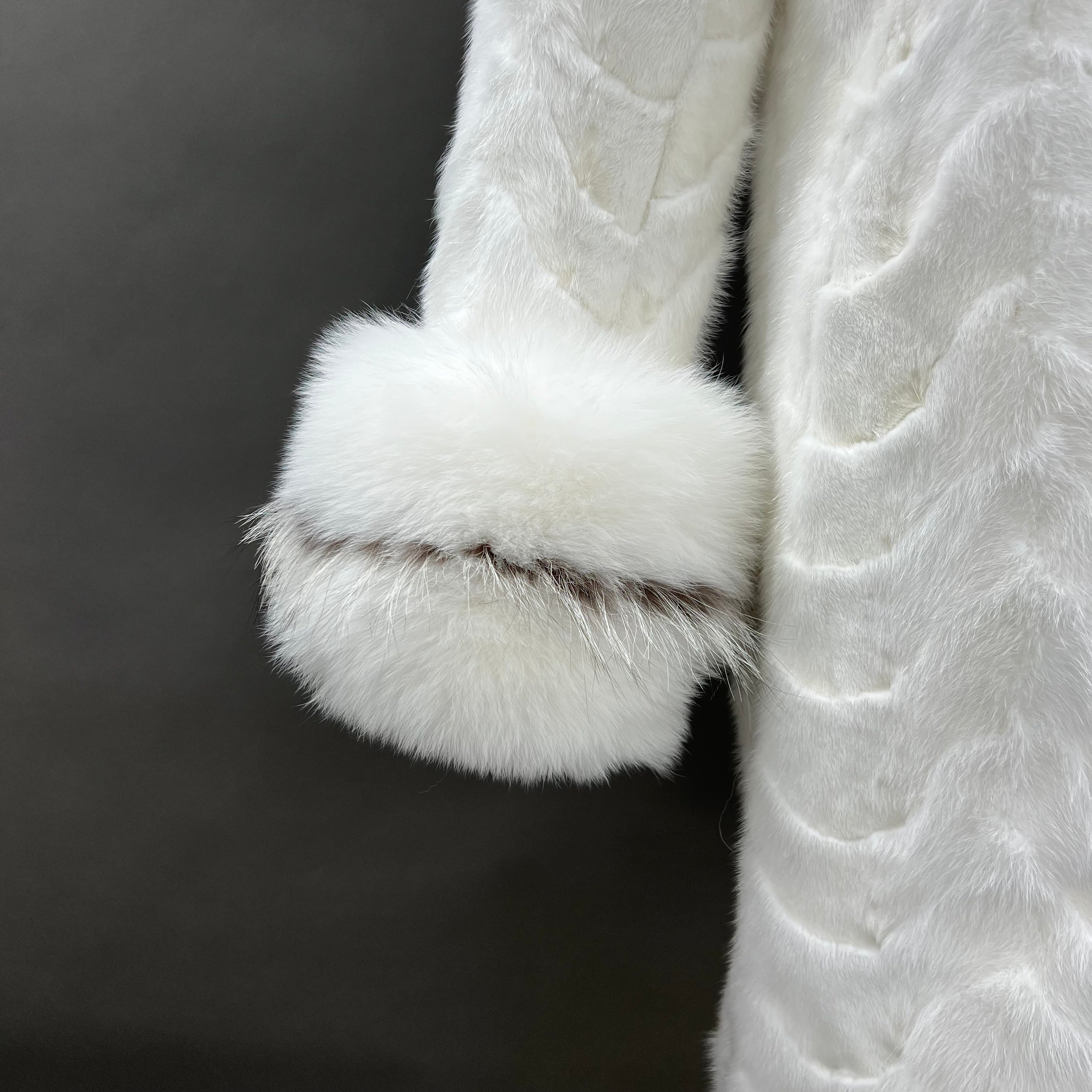 Luxury Long Mink Fur Coat with Fox Fur Hood & Cuffs – Women's Winter Warm Hooded Overcoat - Janefur