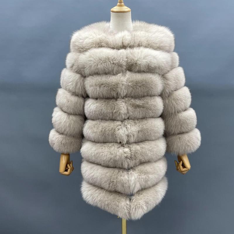 Women's Winter Warm Comfortable Crewneck Real Fox Fur Jacket - Janefur
