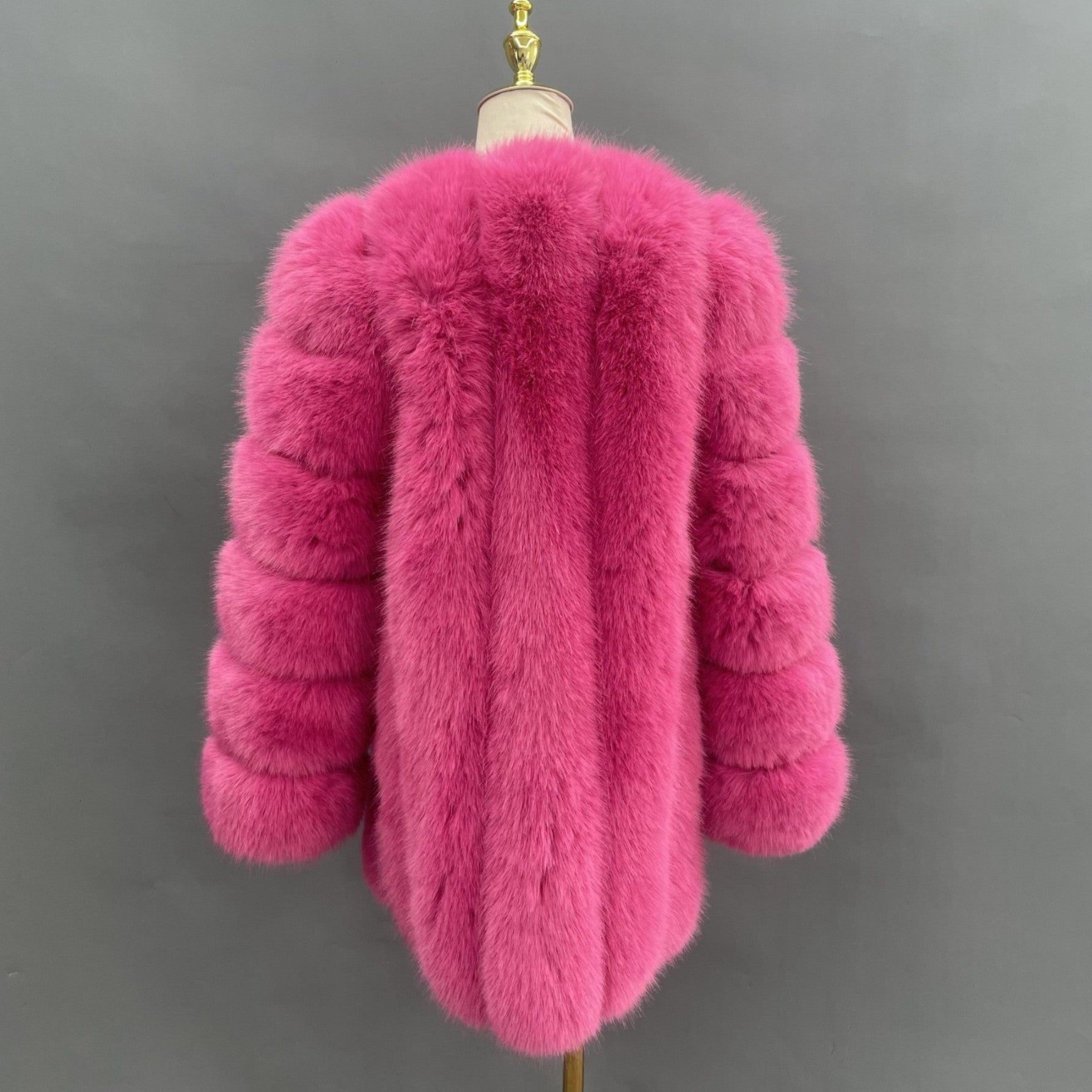 New Women's Vertical Stripe Long Faux Fox Fur Coat Eco Fur Coat - Janefur