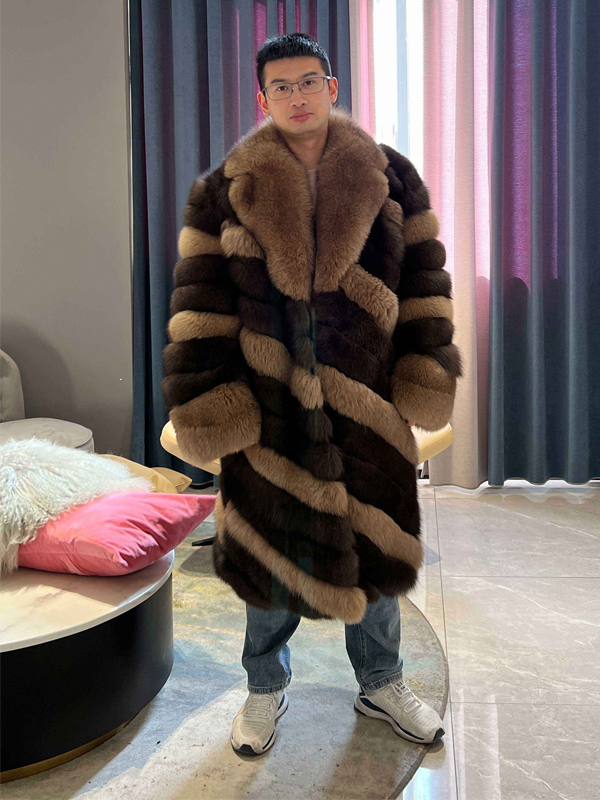 Missjanefur Mens Colorblock Long Fox Fur Coat - Janefur
