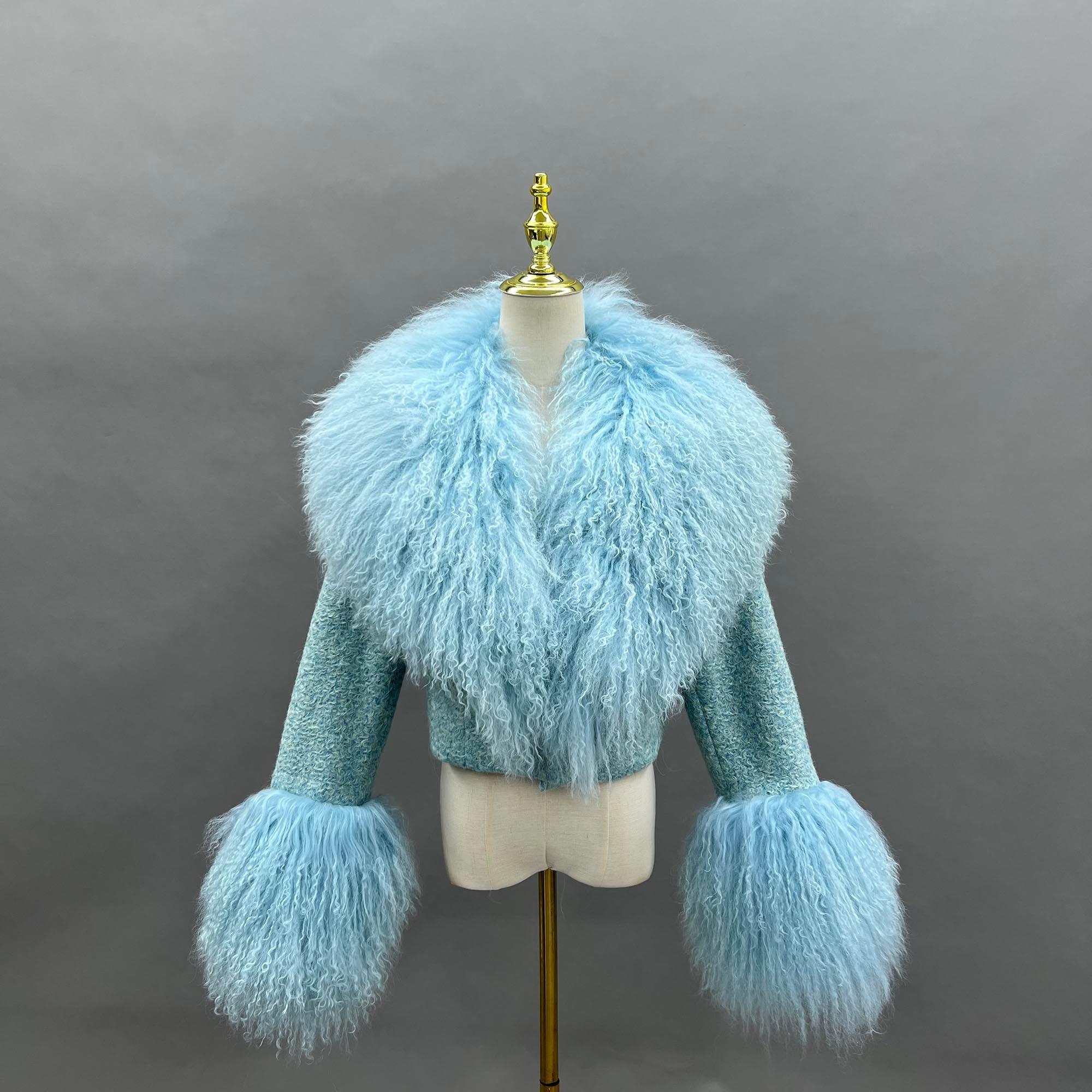 Womens Charming Ultra-short Mongolian Lamb Fur Coat Fashion Outerwear Fur Jacket - Janefur