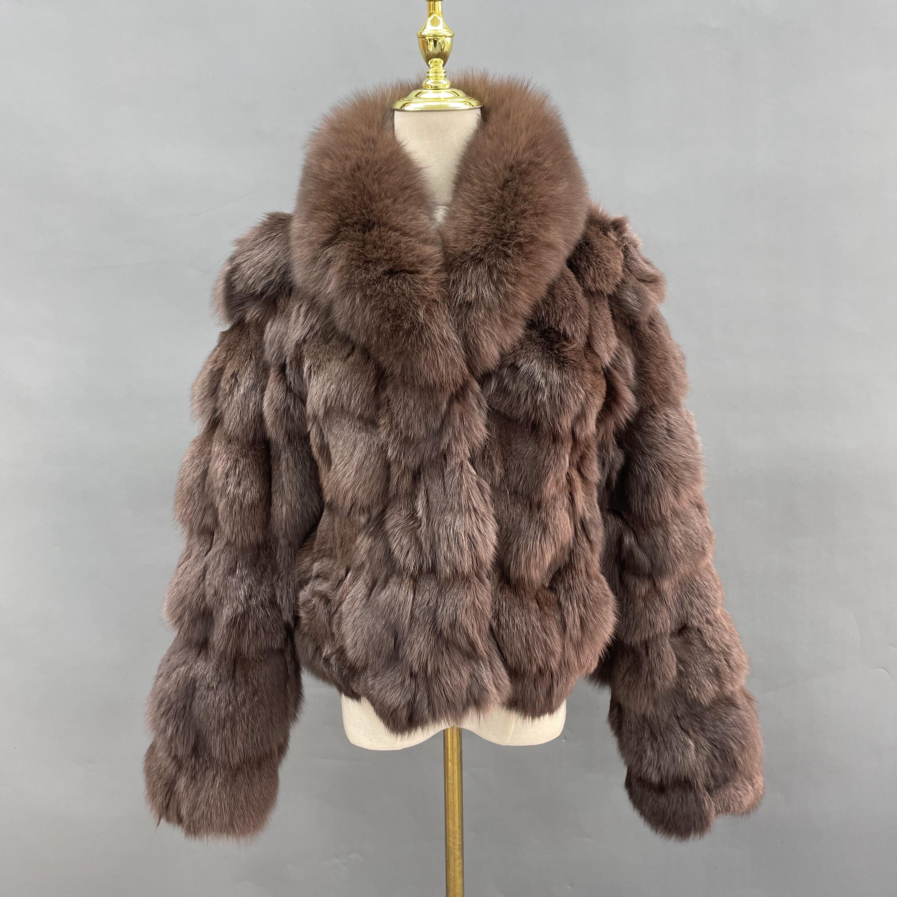 Plus Size Women's Short Stylish Lapel Real Fox Fur Luxury Jacket - Janefur