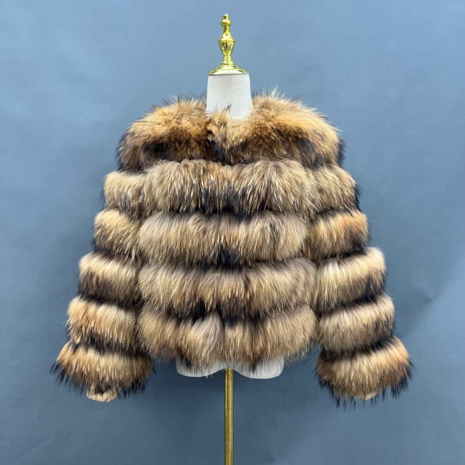 2023 New 5 Section Horizontal Stripe Short Raccoon Fur Coat - Janefur