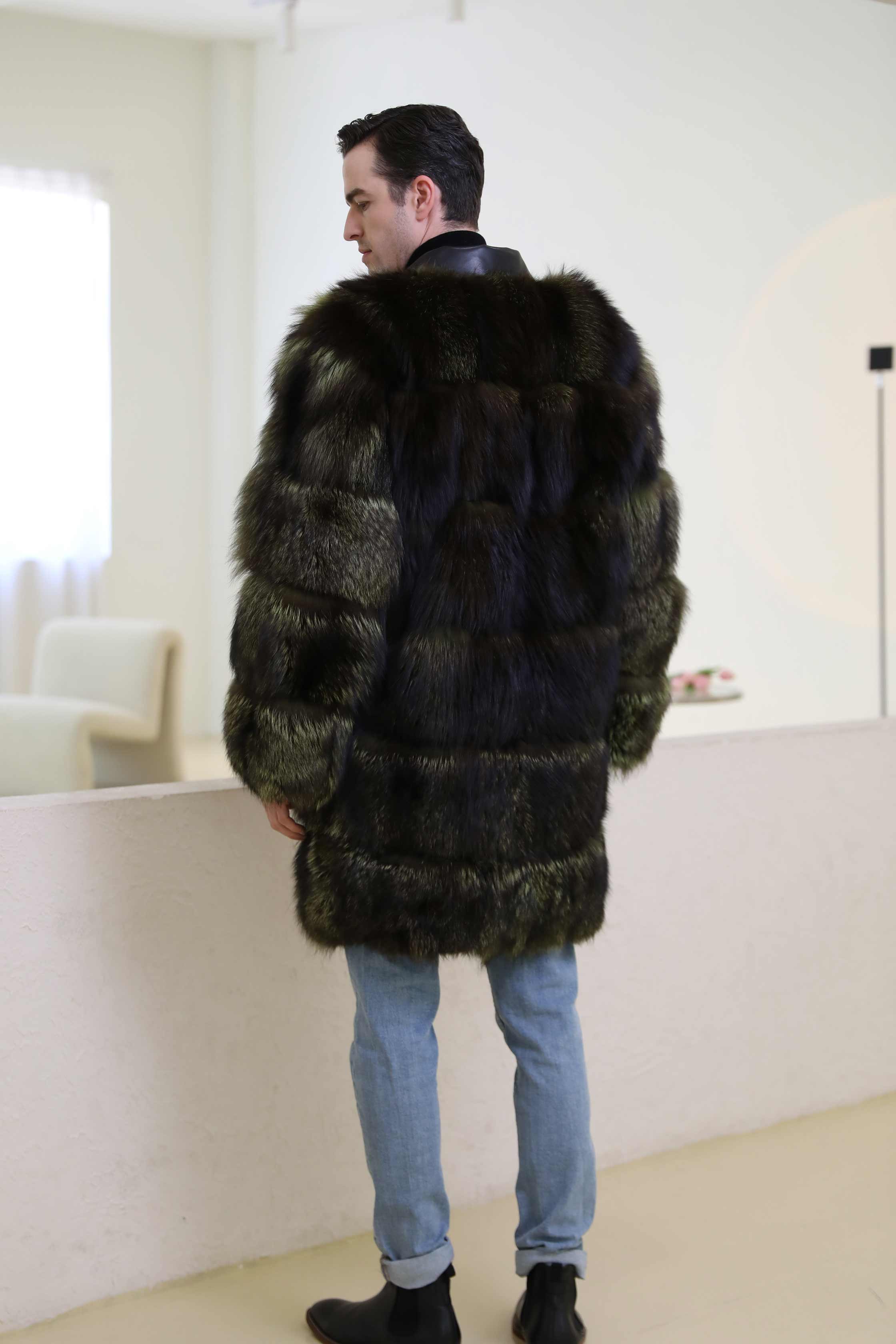 Winter New Leather Collar Button Design Men's Real Fox Fur Coat - Janefur