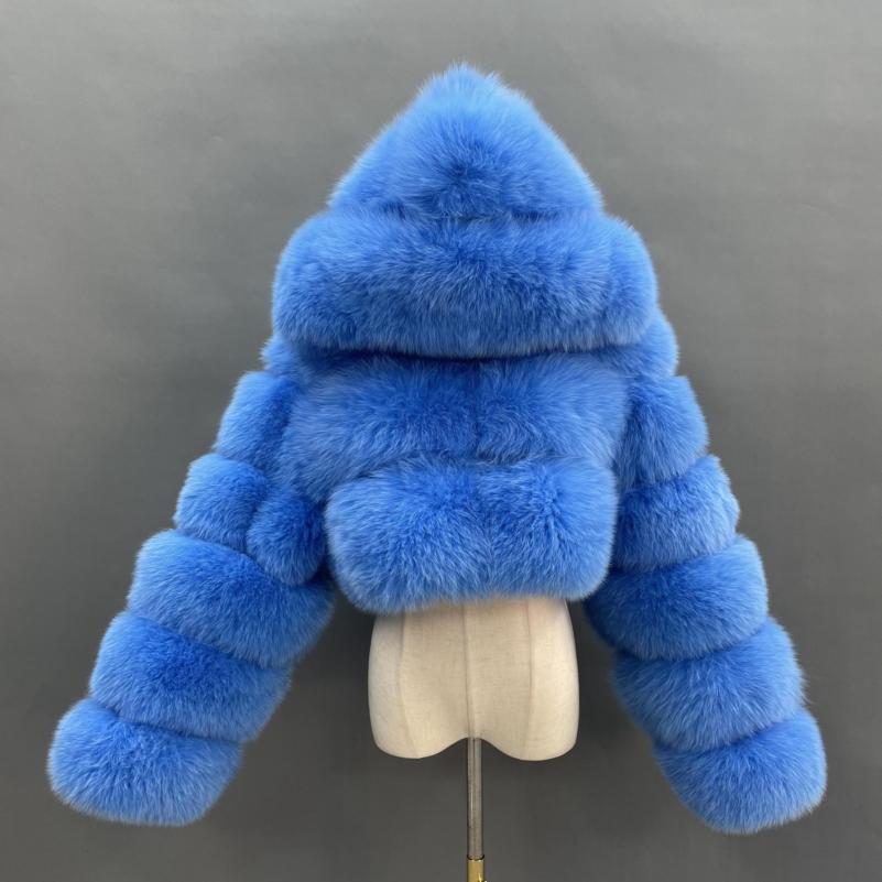 Fashion Short Genuine Fox Fur Coat Women's Winter Hooded Jacket - Janefur