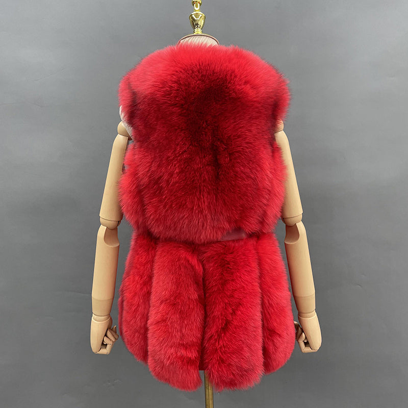 Fall And Winter Women Fox Fur Vest Belt Style Trend Vest - Janefur