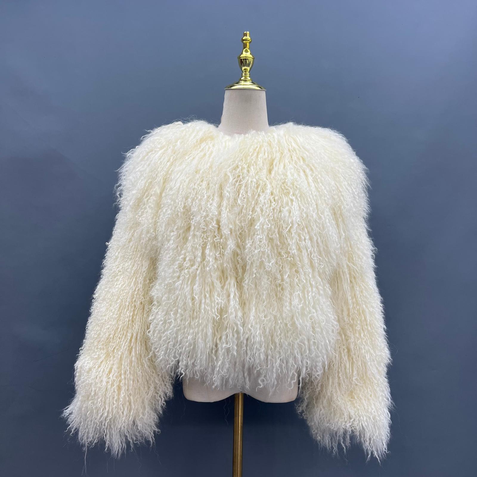 Women's New Mongolian Lamb Fur Round Collar Short Jacket Fur Coat - Janefur