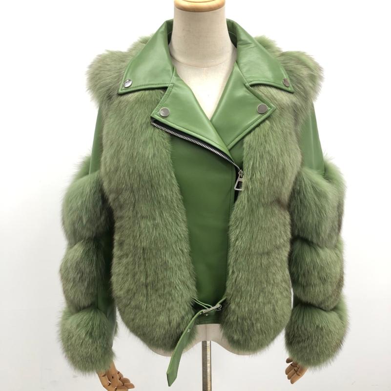 Warm Winter Leather Fluffy Real Fox Fur Jacket Women's Short Coat - Janefur