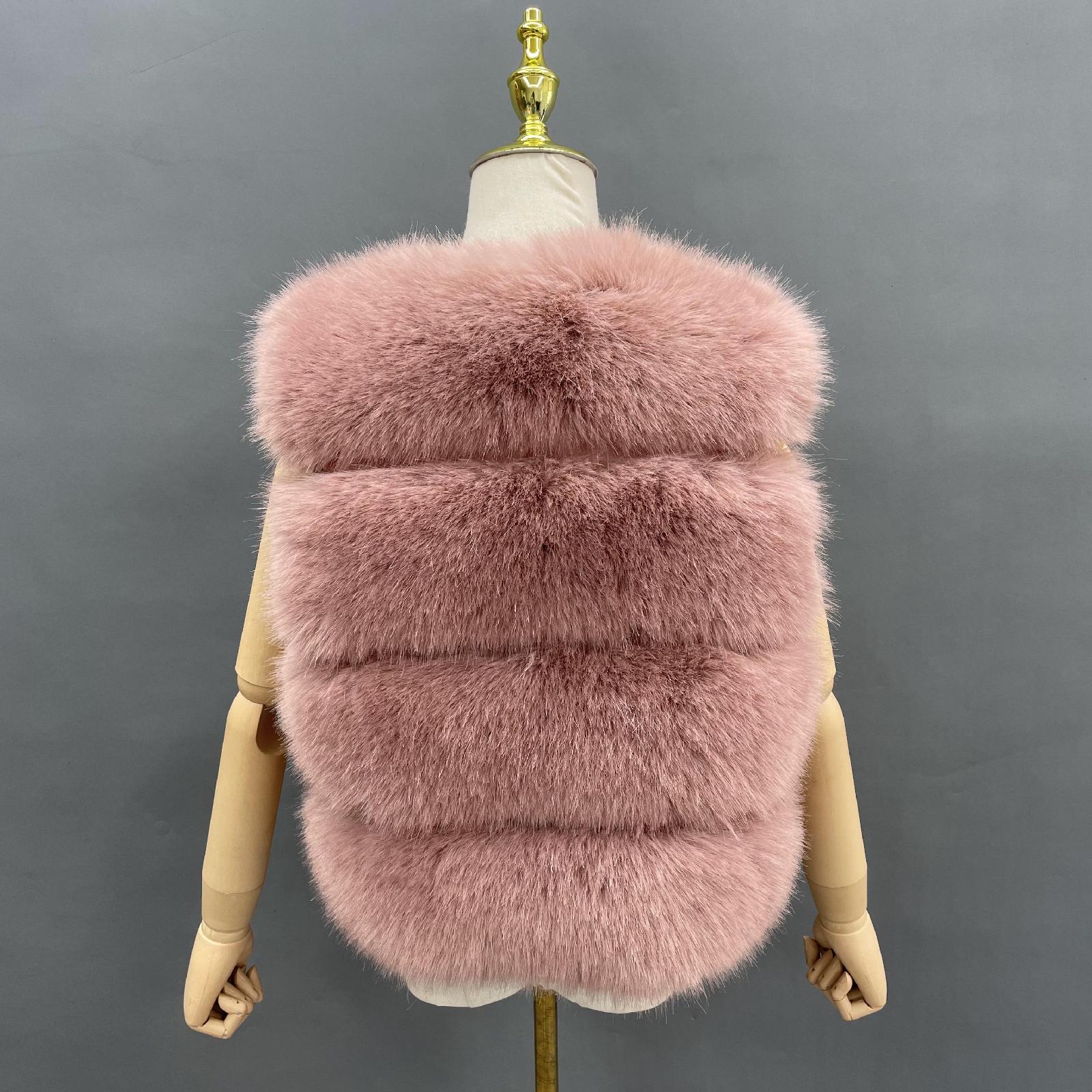 Women's Spring and Autumn Diagonal Striped Faux Fur Vest Solid Color Eco Fur Waistcoat - Janefur