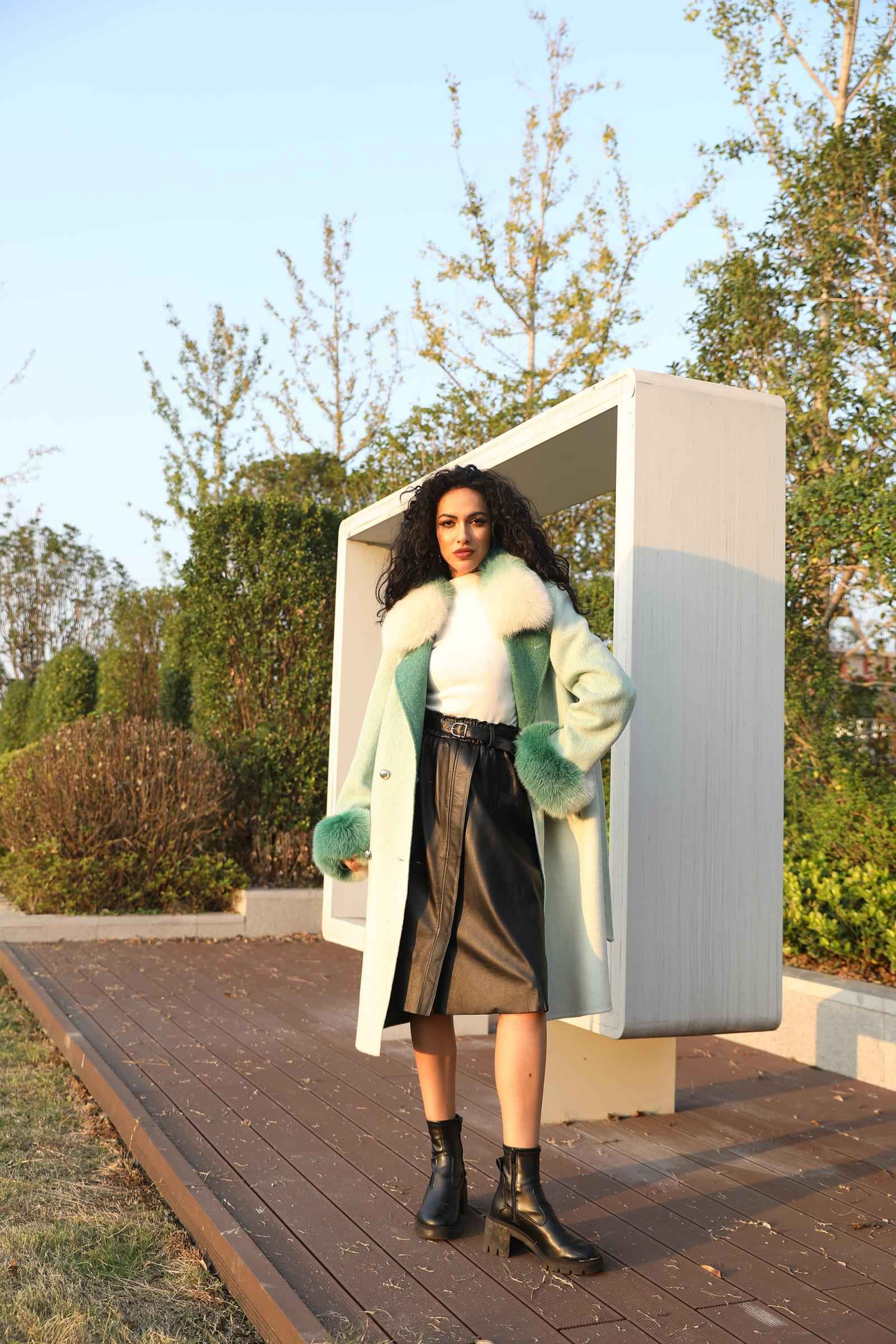 Double-Faced Cashmere Jacket for Women Classic Square Collar Gradient Double-Faced Wool Coat - Janefur